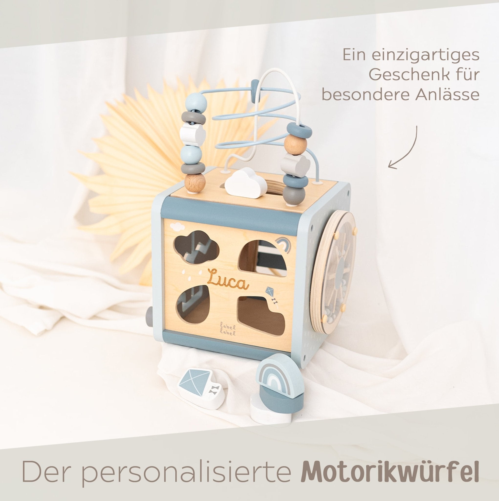 LABEL LABEL Motorikwürfel Formen personalisiert - rosa, blau oder nougat - wunderwunsch