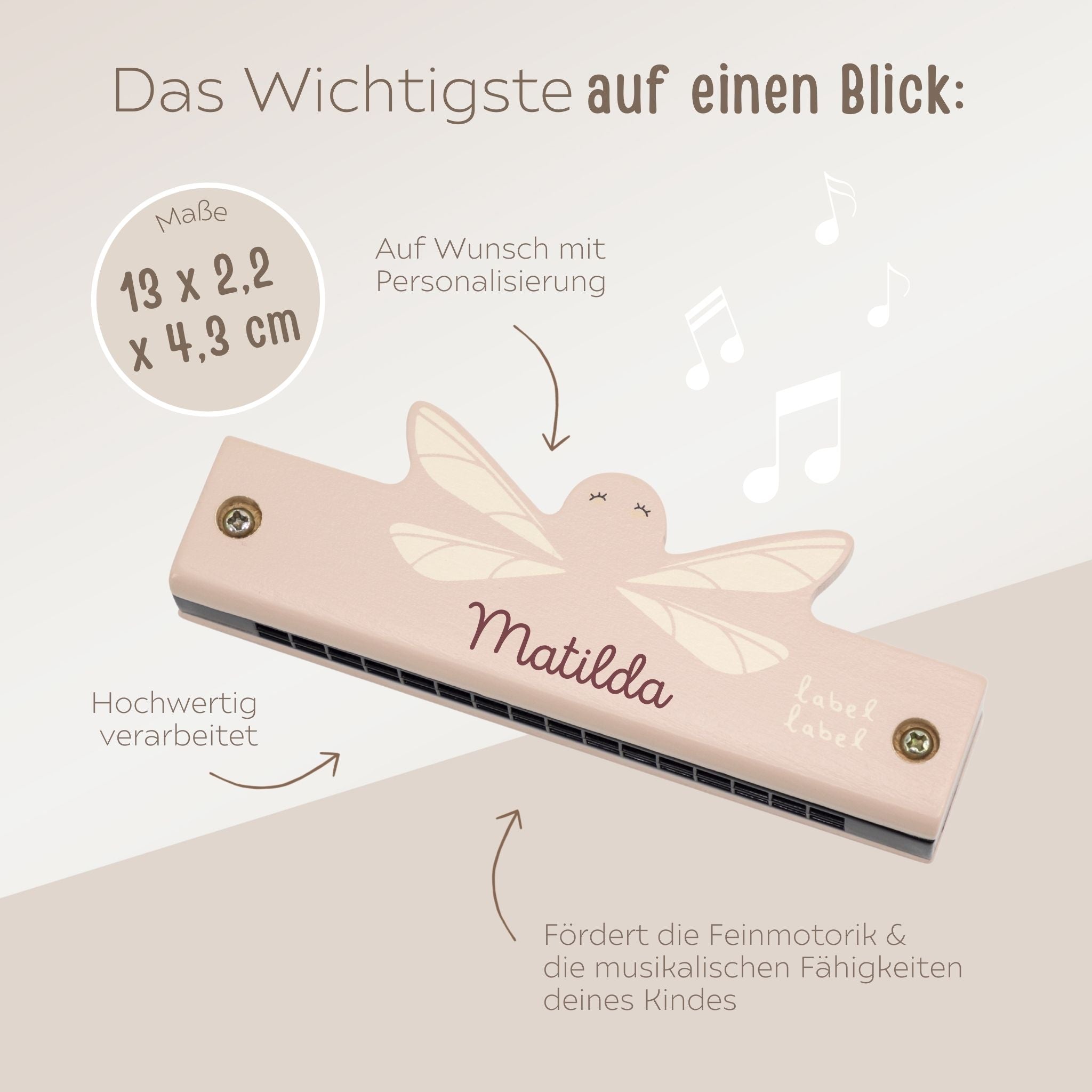 LABEL LABEL Mundharmonika personalisiert - rosa, blau oder nougat - wunderwunsch