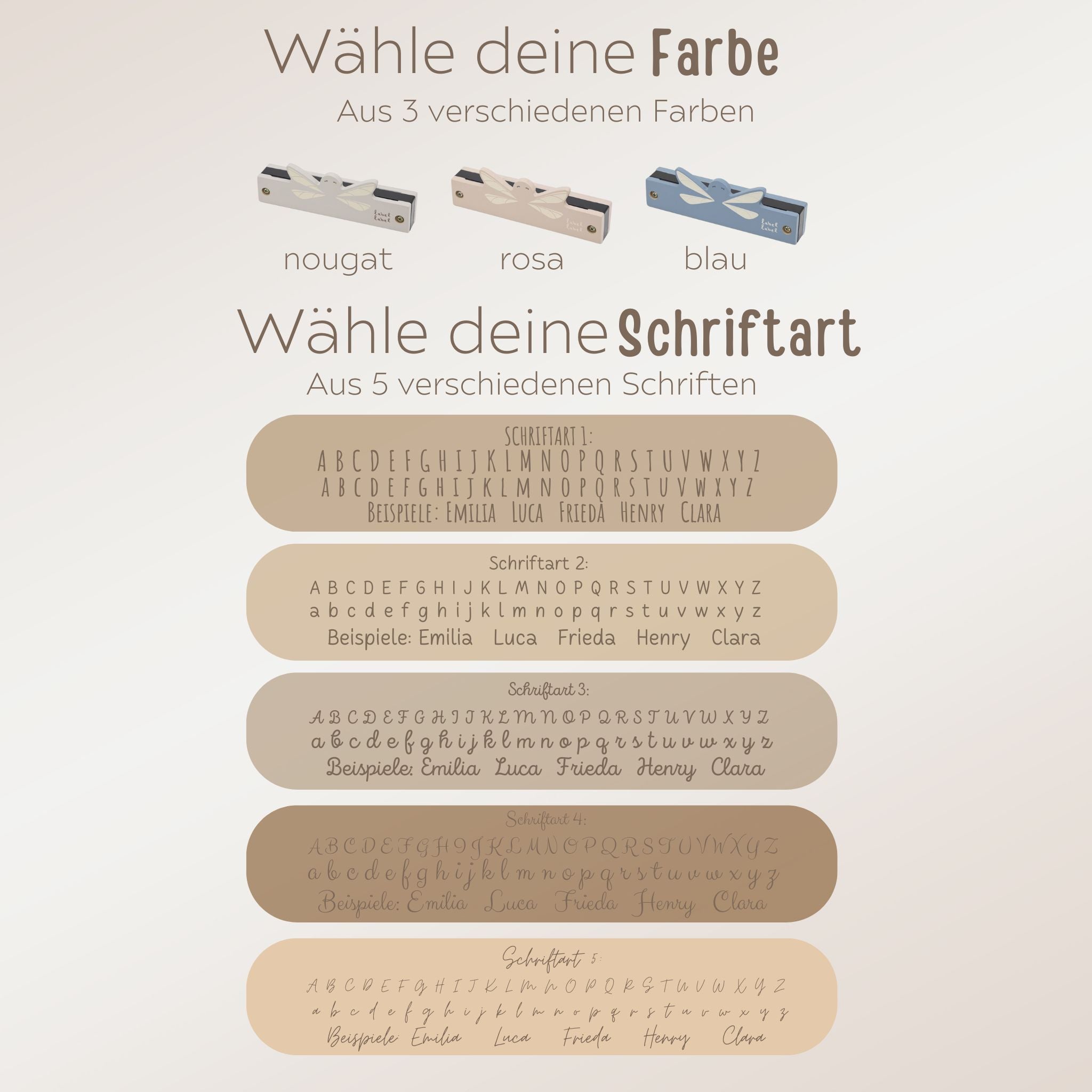 LABEL LABEL Mundharmonika personalisiert - rosa, blau oder nougat - wunderwunsch