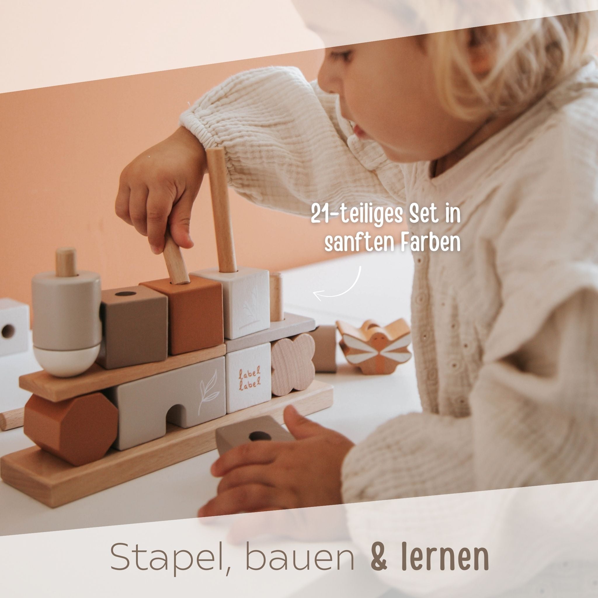 LABEL LABEL Stapelhaus Holz personalisiert - beige - wunderwunsch