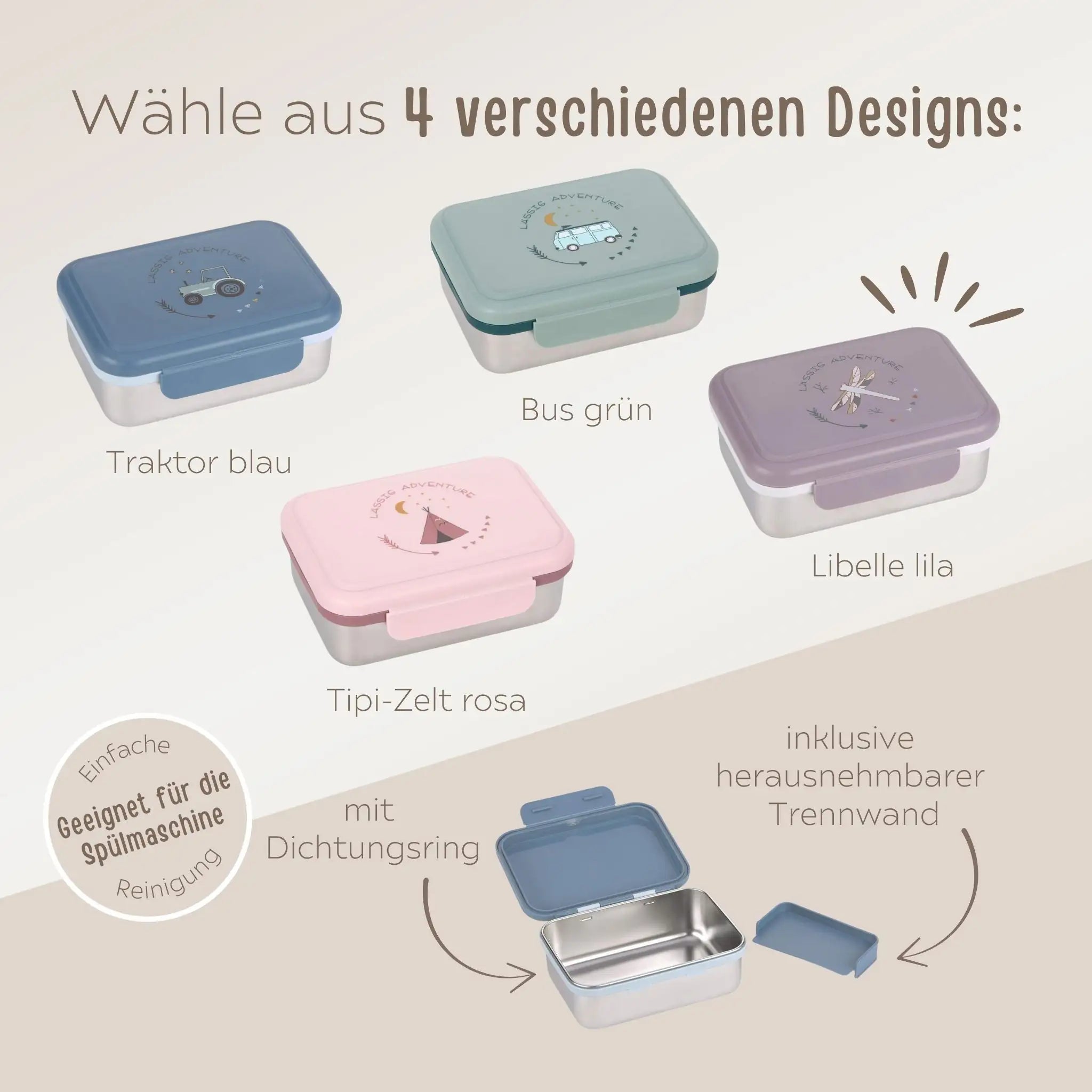 LÄSSIG Kinder Brotdose Edelstahl "Adventure" personalisierbar - wunderwunsch