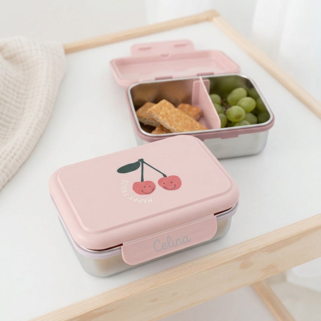 LÄSSIG Kinder Brotdose Edelstahl "Happy Fruits" personalisierbar - wunderwunsch
