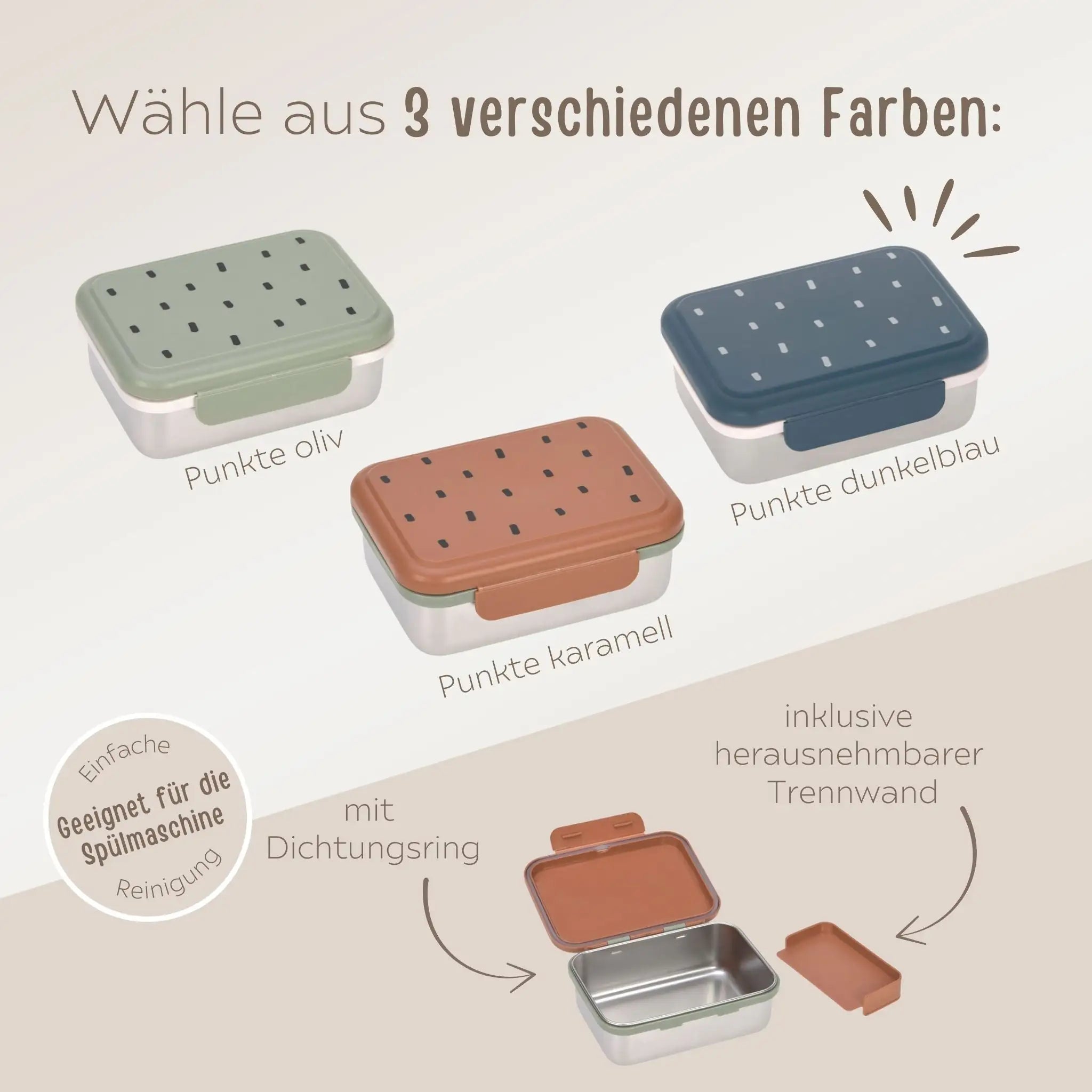 LÄSSIG Kinder Brotdose Edelstahl "Punkte" personalisierbar - wunderwunsch