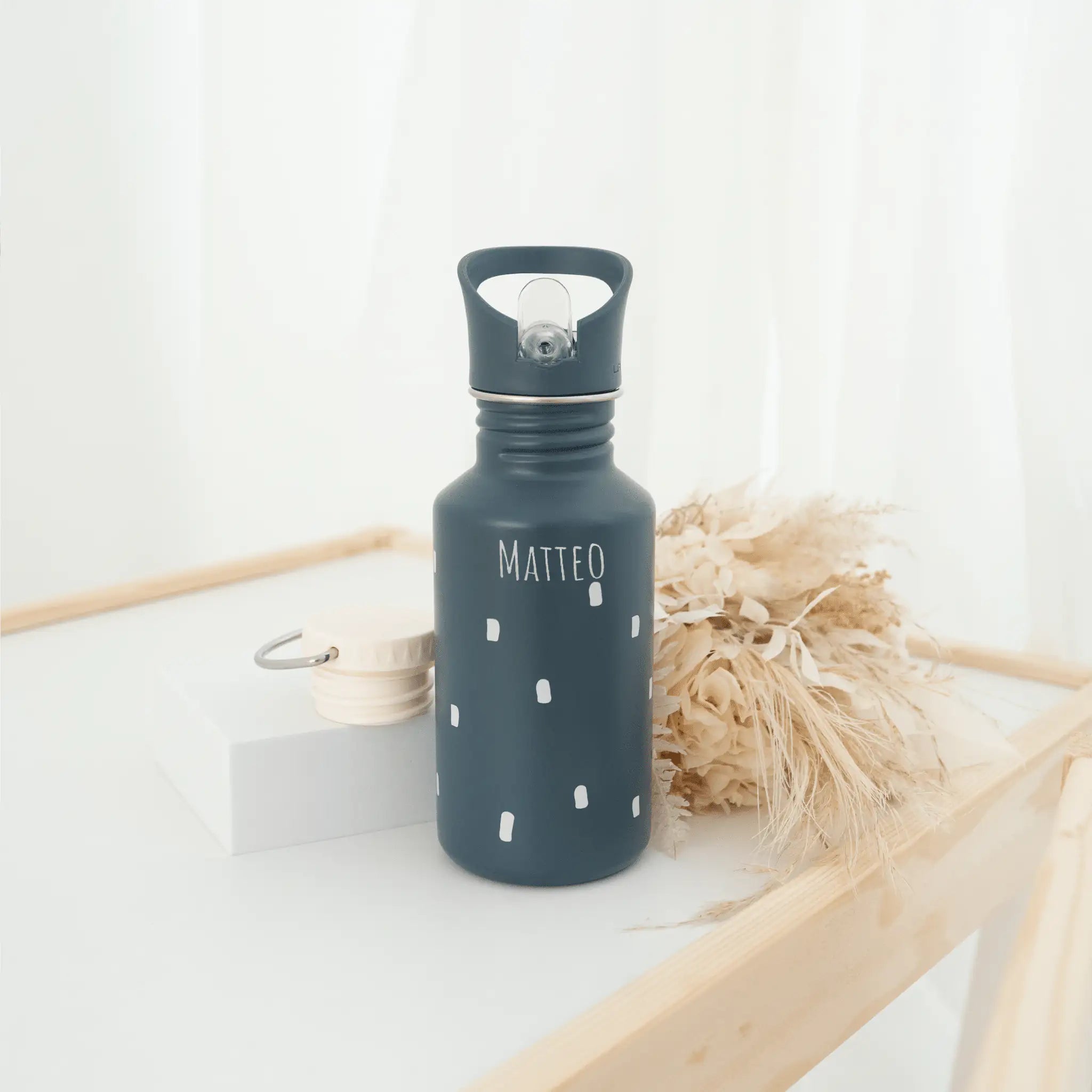 LÄSSIG Kinder Trinkflasche Edelstahl "Punkte" personalisierbar - wunderwunsch