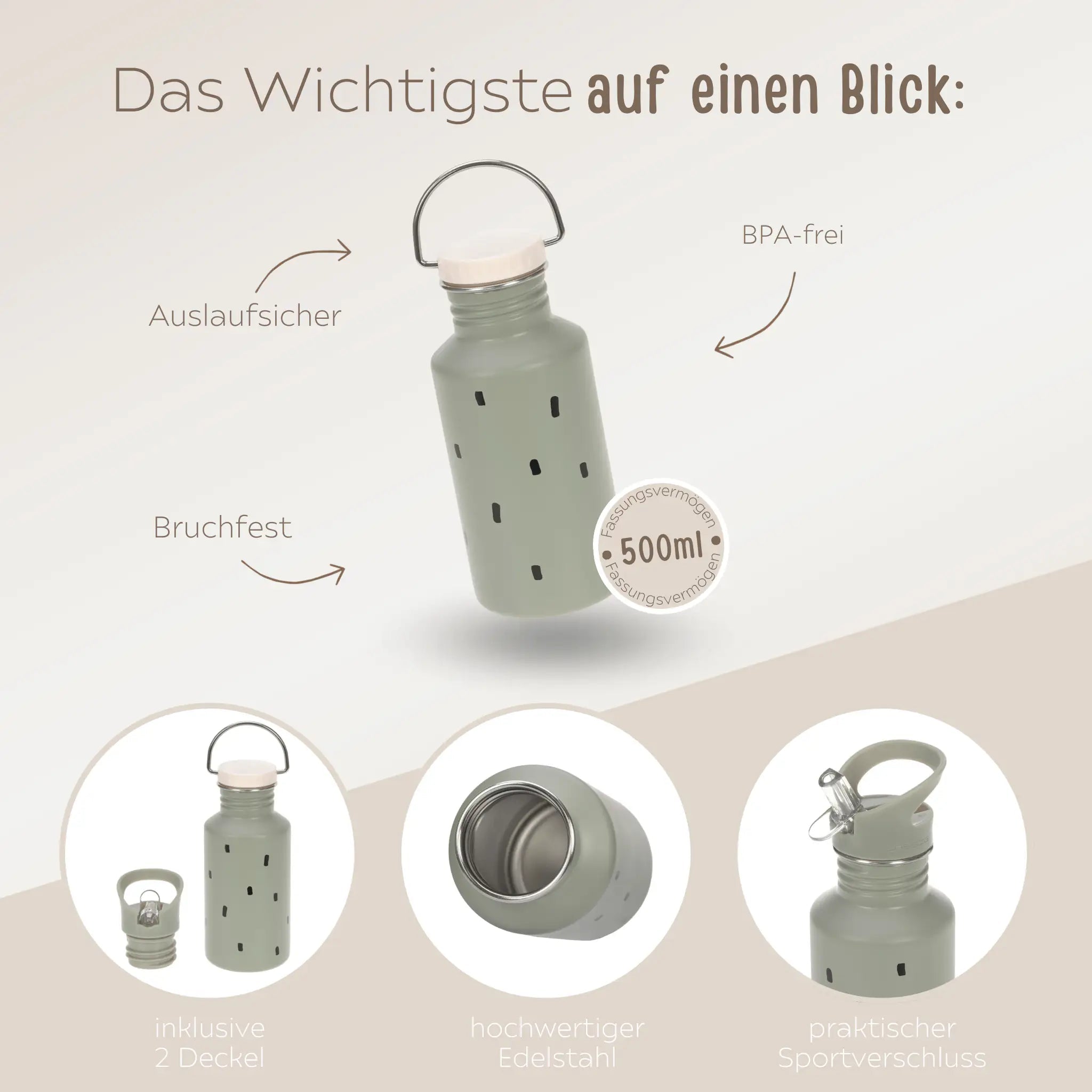 LÄSSIG Kindergarten - Set "Punkte rund" - Rucksack, Trinkflasche & Lunchbox - wunderwunsch