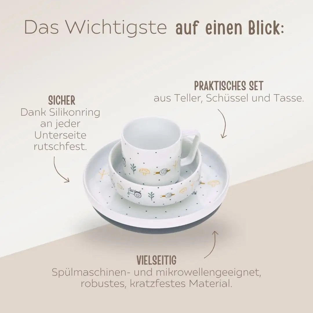 LÄSSIG Porzellan Geschirr - Set "Traktor" personalisierbar - wunderwunsch