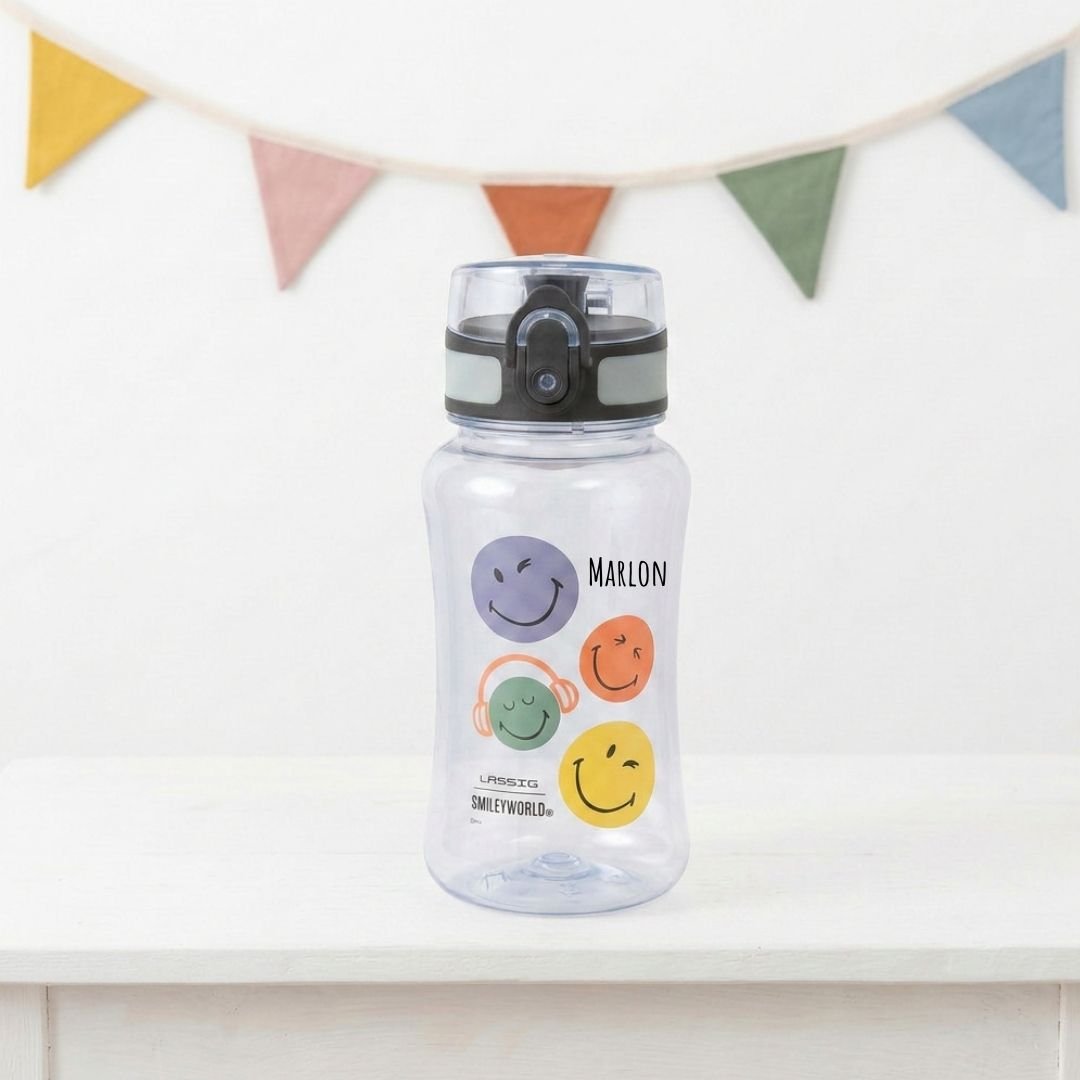 LÄSSIG Smiley Trinkflasche Tritan 420ml personalisierbar - wunderwunsch