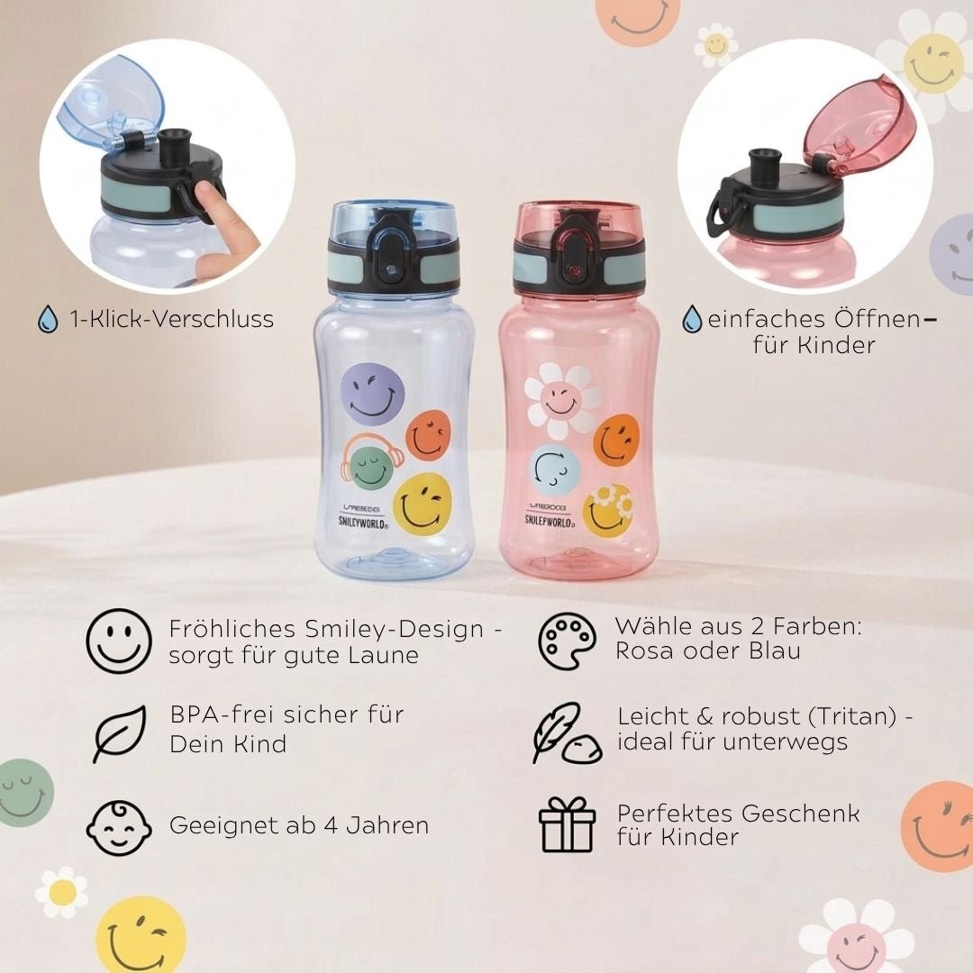 LÄSSIG Smiley Trinkflasche Tritan 420ml personalisierbar - wunderwunsch