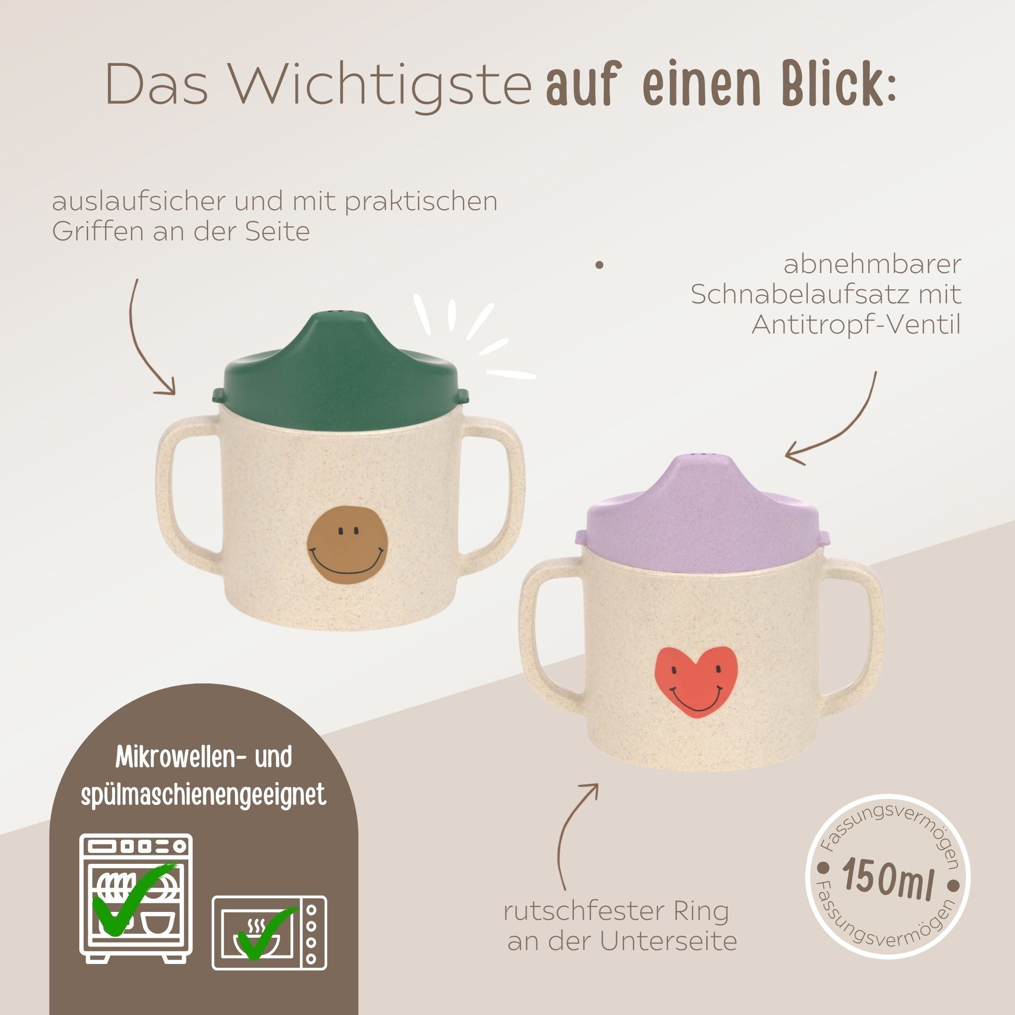 LÄSSIG Trinkbecher "Herz" oder "Smiley" personalisierbar - wunderwunsch