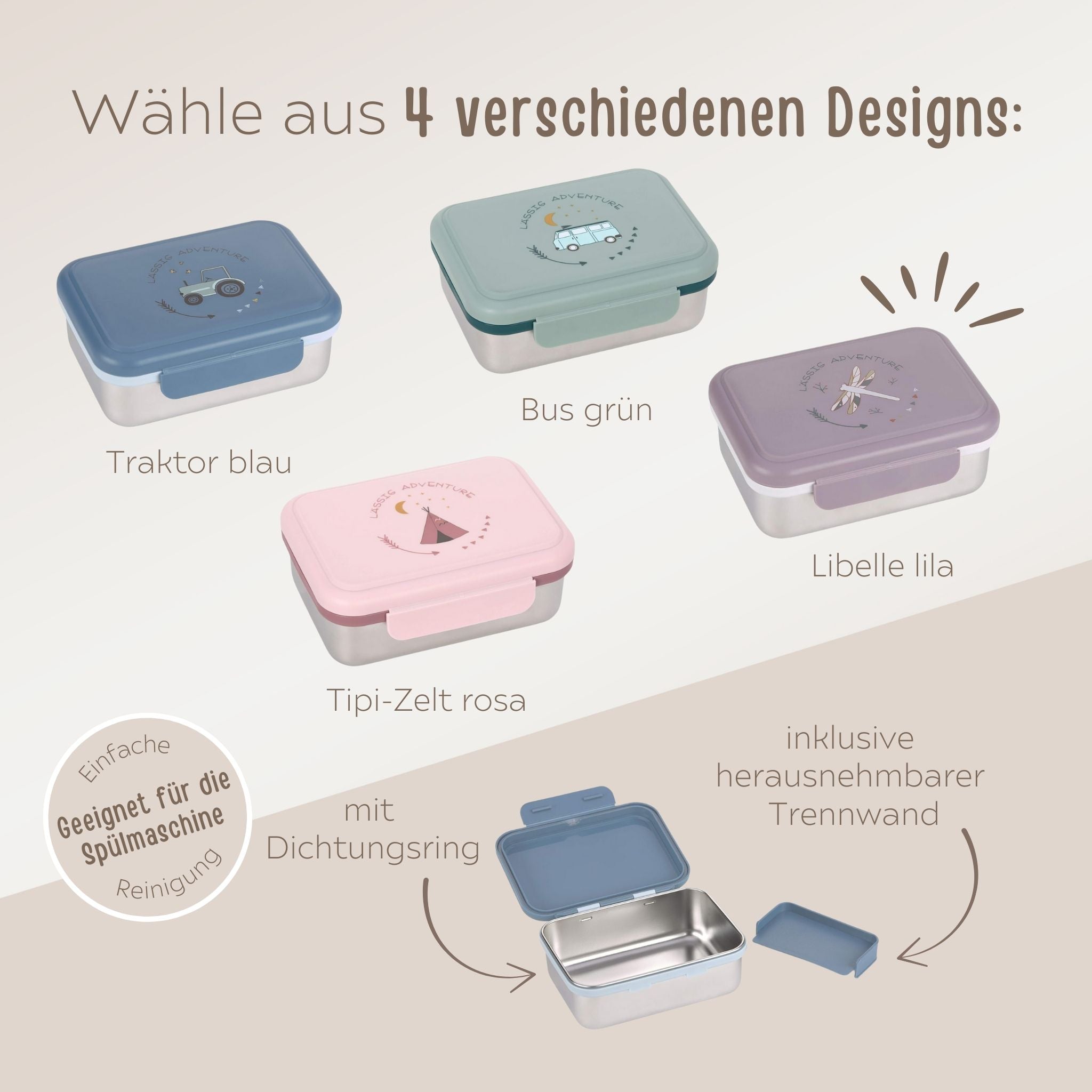LÄSSIG Kinder Brotdose Edelstahl "Adventure" personalisierbar - wunderwunsch
