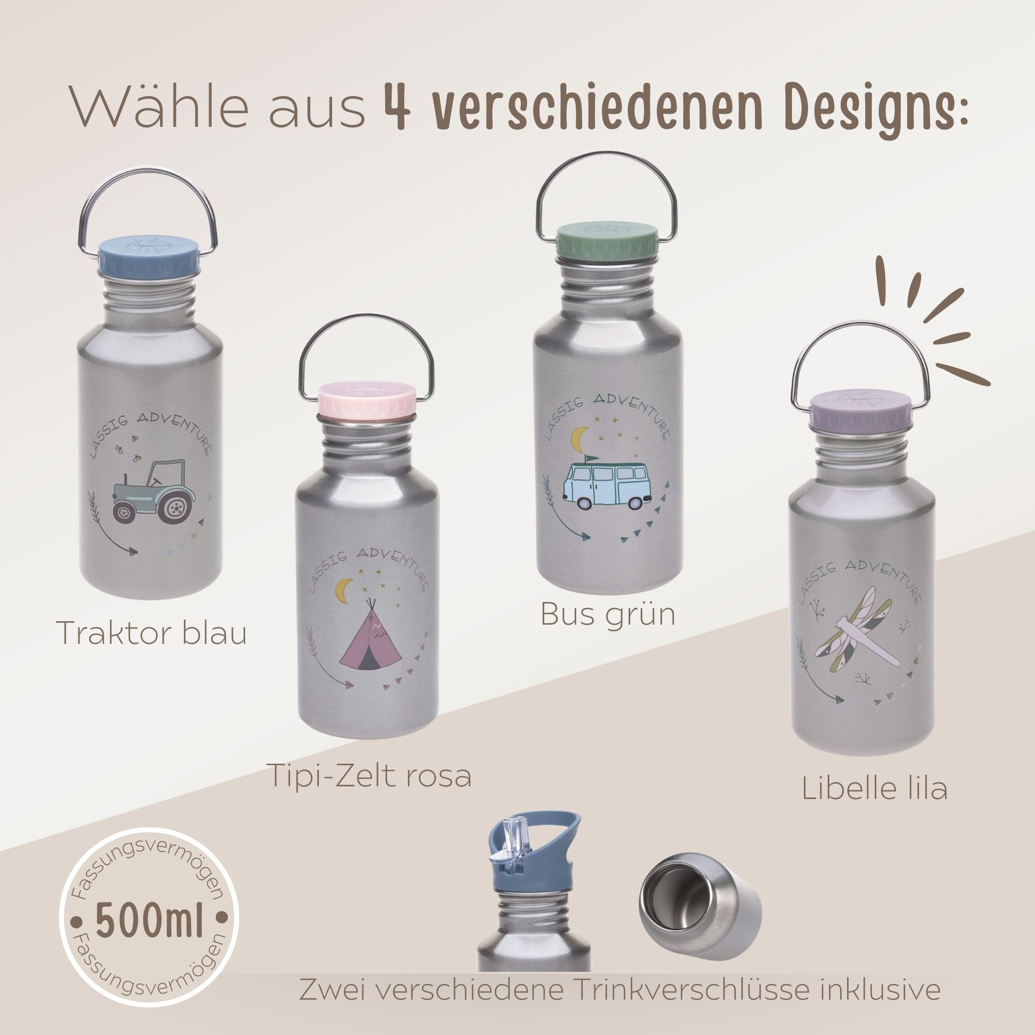 LÄSSIG Kinder Trinkflasche Edelstahl "Adventure" personalisierbar - wunderwunsch