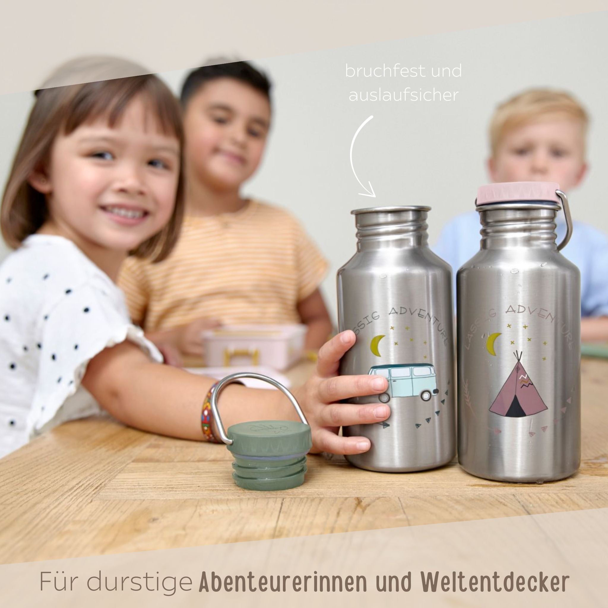 LÄSSIG Kinder Trinkflasche Edelstahl "Adventure" personalisierbar - wunderwunsch