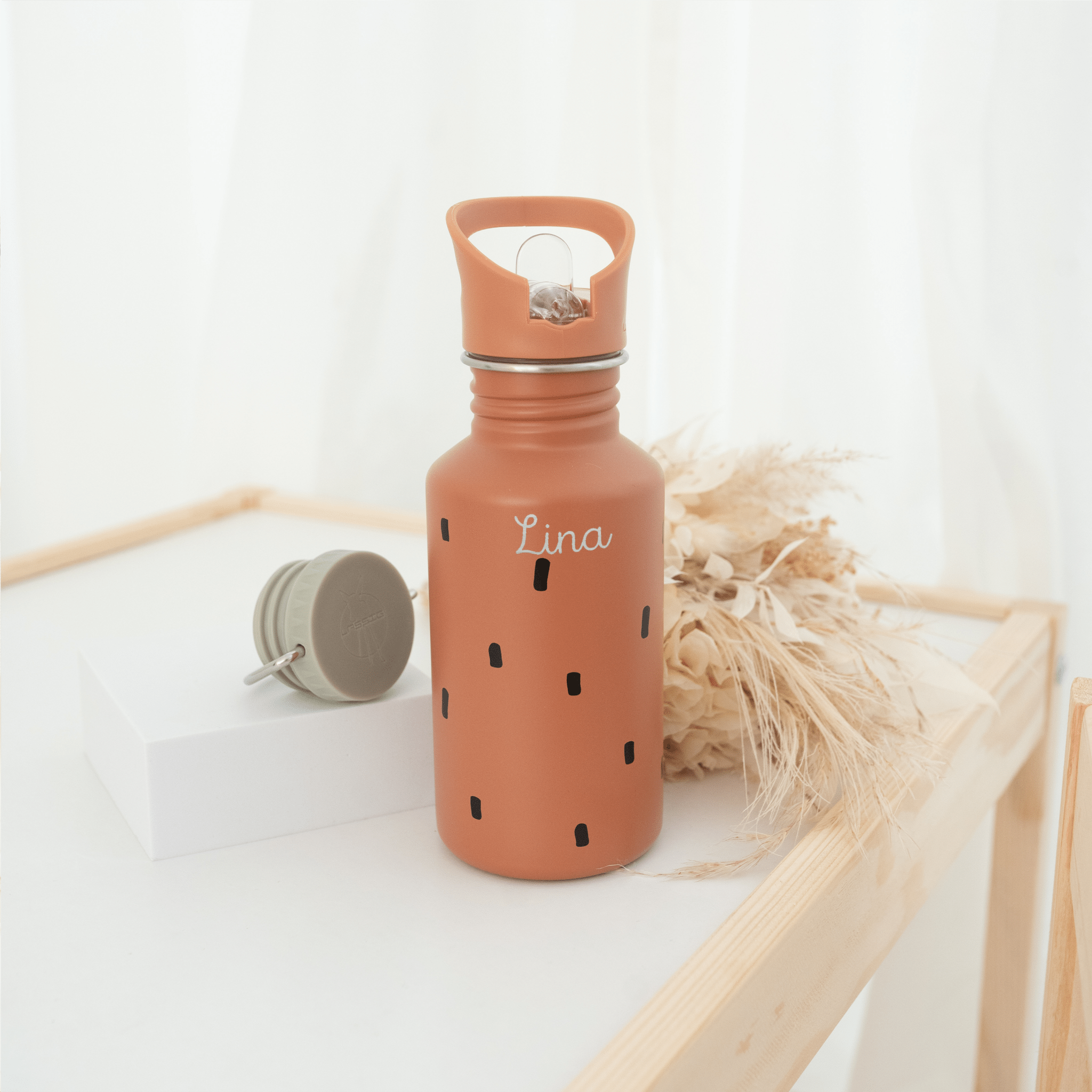 LÄSSIG Kinder Trinkflasche Edelstahl "Punkte" personalisierbar - wunderwunsch
