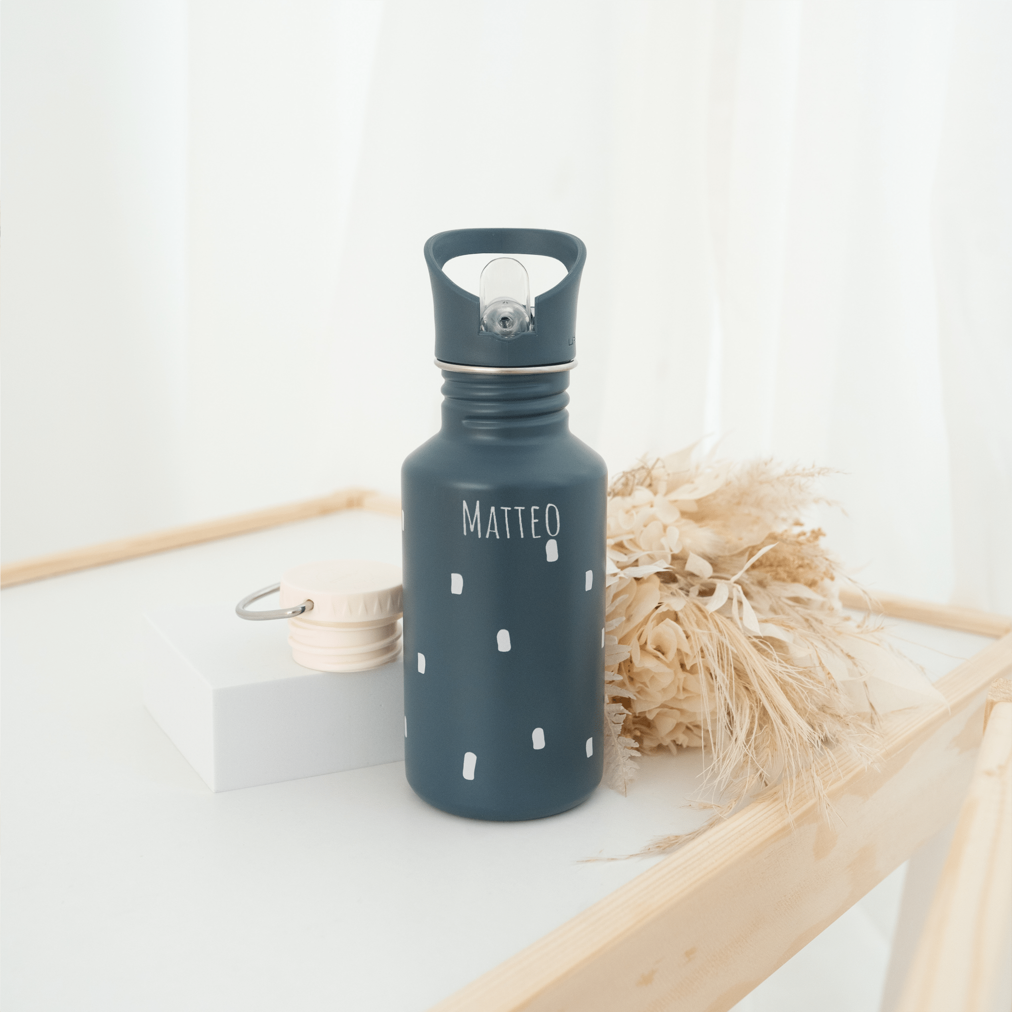 LÄSSIG Kinder Trinkflasche Edelstahl "Punkte" personalisierbar - wunderwunsch