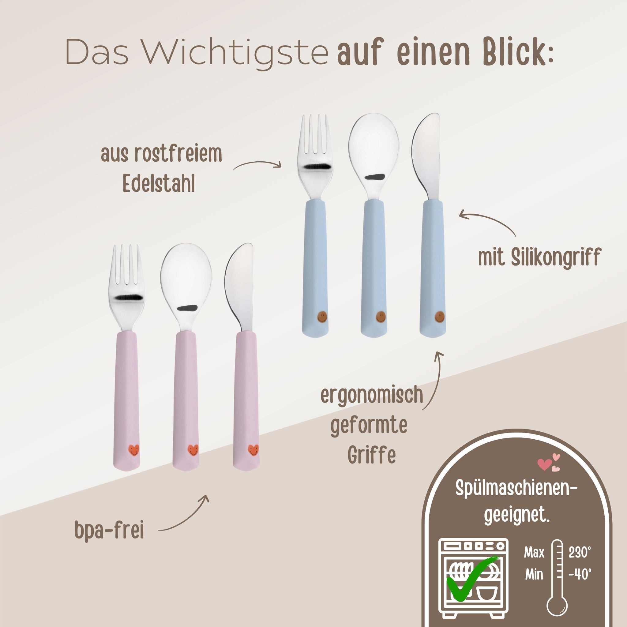 LÄSSIG Kinderbesteck Set "Herz" oder "Smiley" - wunderwunsch