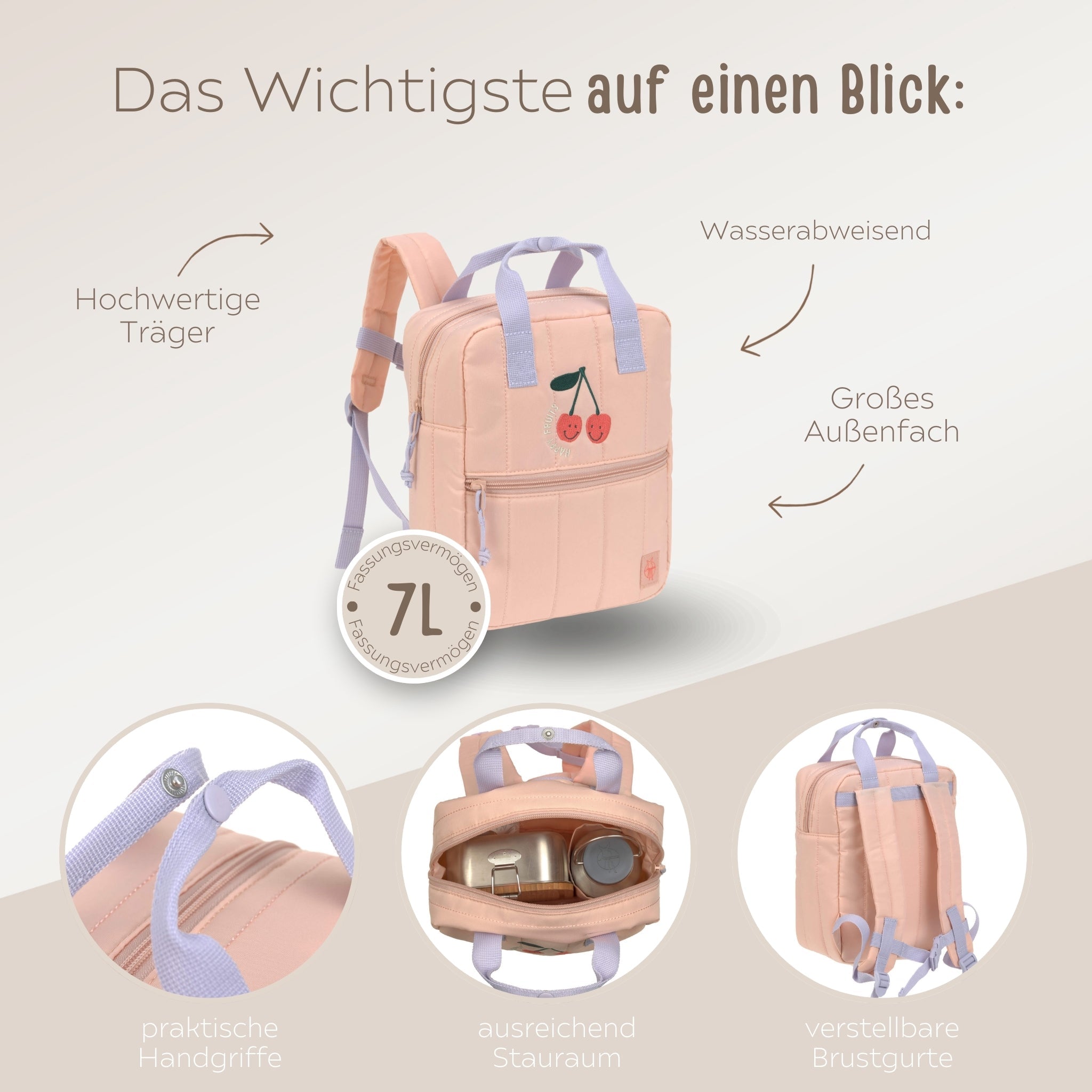 LÄSSIG Rucksack - Kirsche & Smile - wunderwunsch