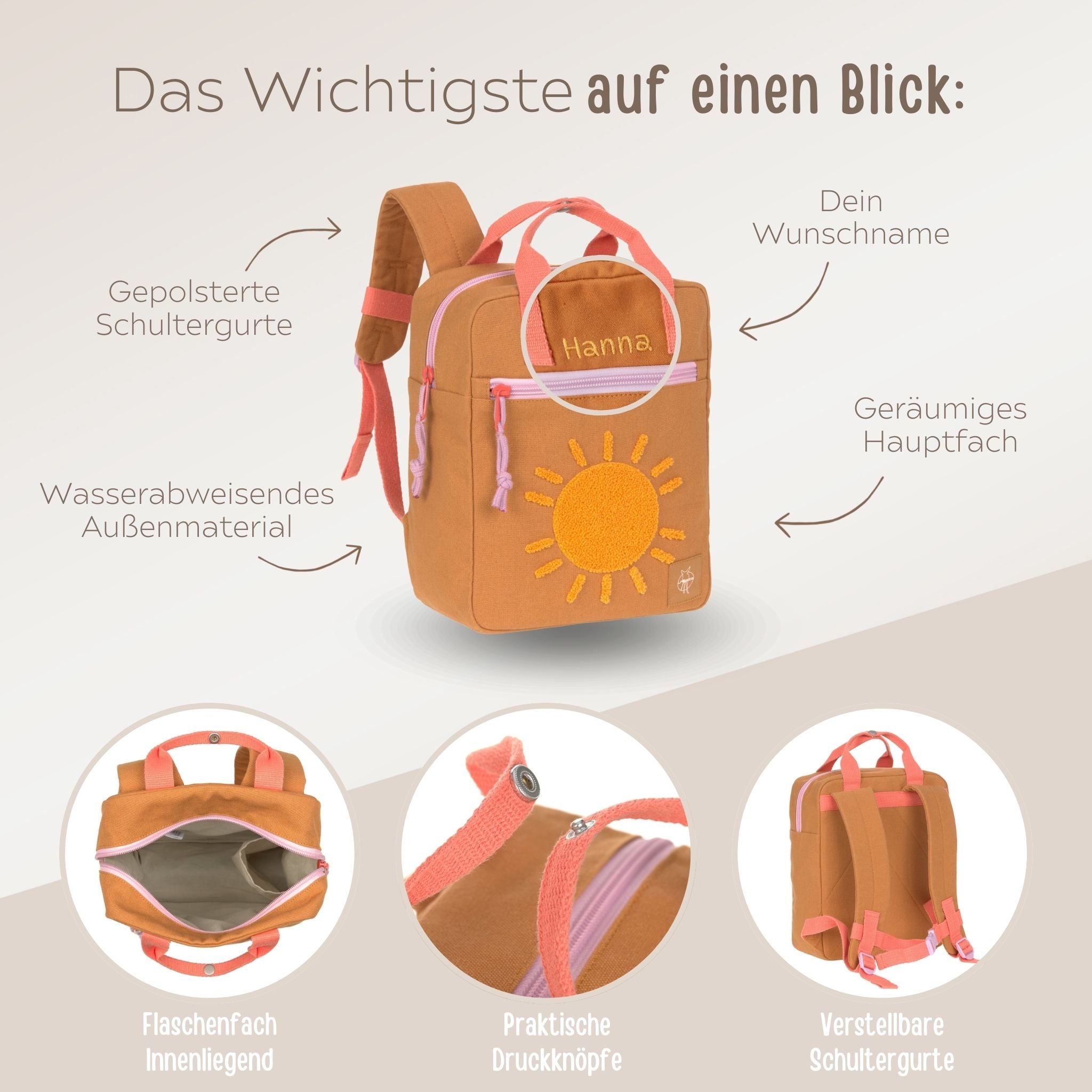 LÄSSIG Rucksack "Sonne" oder "Smiley" personalisiert - wunderwunsch