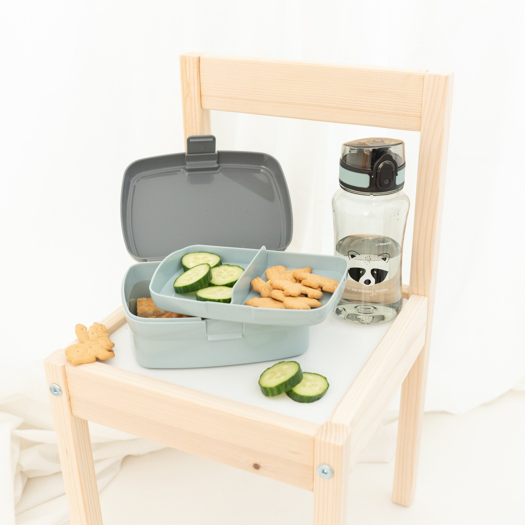 LÄSSIG Set Trinkflasche & Lunchbox - Waschbär - wunderwunsch