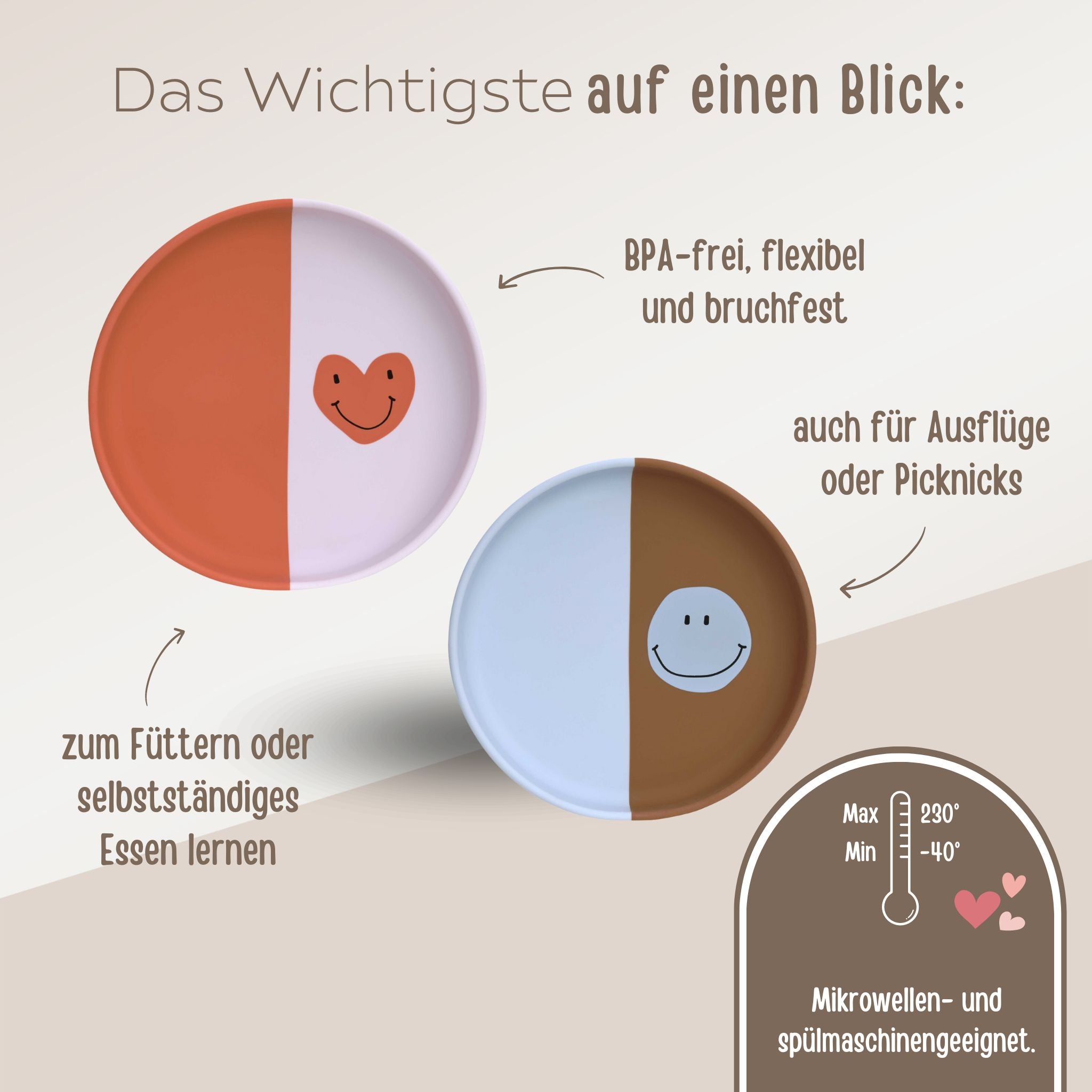 LÄSSIG Silikon Teller "Herz" oder "Smiley" - wunderwunsch