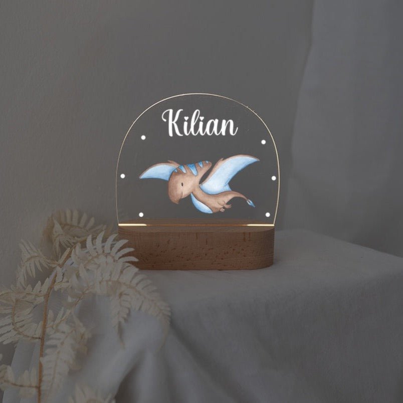 LED Nachtlicht Kinder personalisiert - Dinosaurier Punkte Aquarell - wunderwunsch