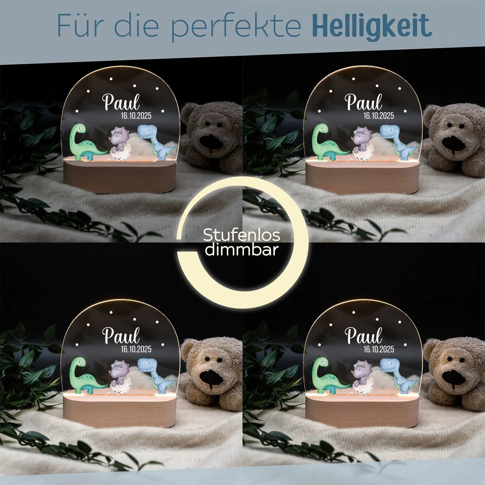 LED Nachtlicht Kinder personalisiert - Dinosaurier Punkte Aquarell - wunderwunsch