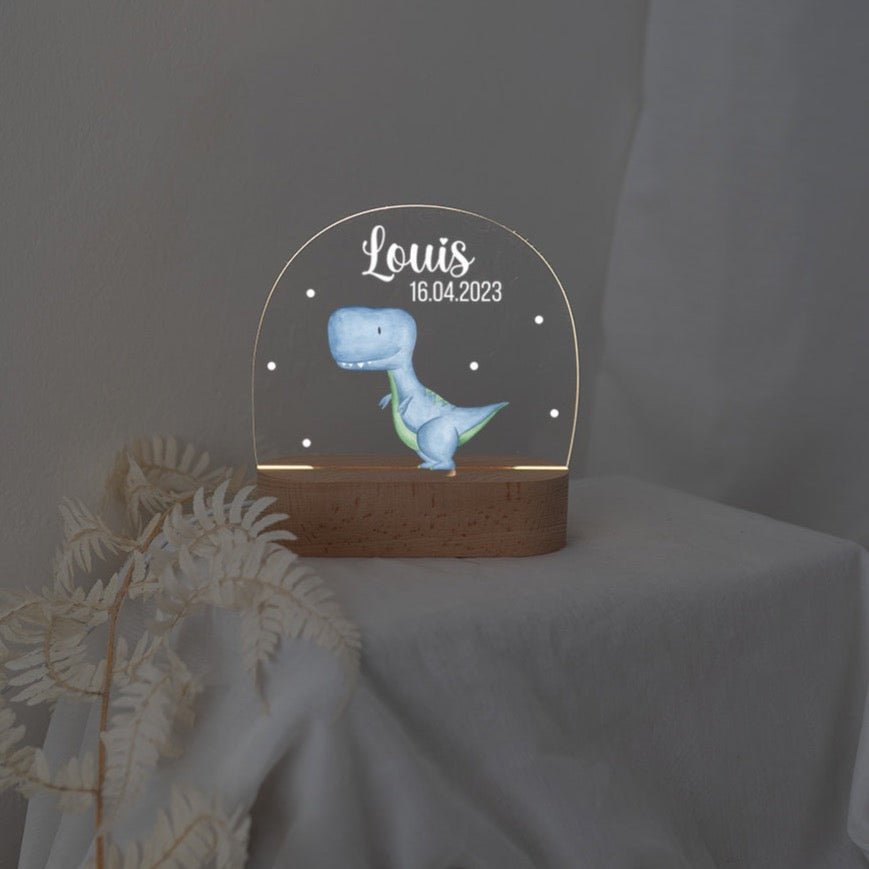 LED Nachtlicht Kinder personalisiert - Dinosaurier Punkte Aquarell - wunderwunsch