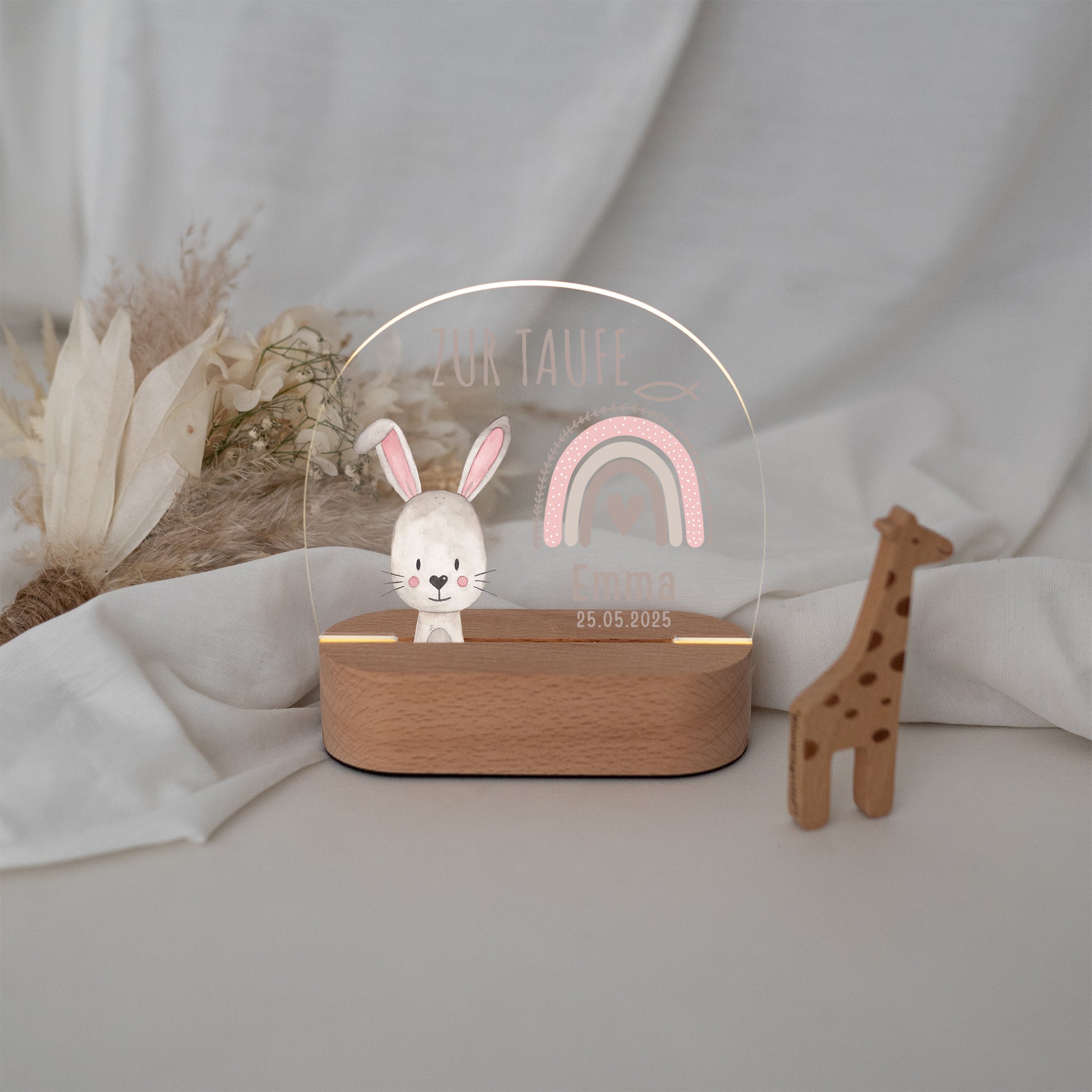 LED Nachtlicht Kinder personalisiert - Taufe Tier Aquarell - wunderwunsch