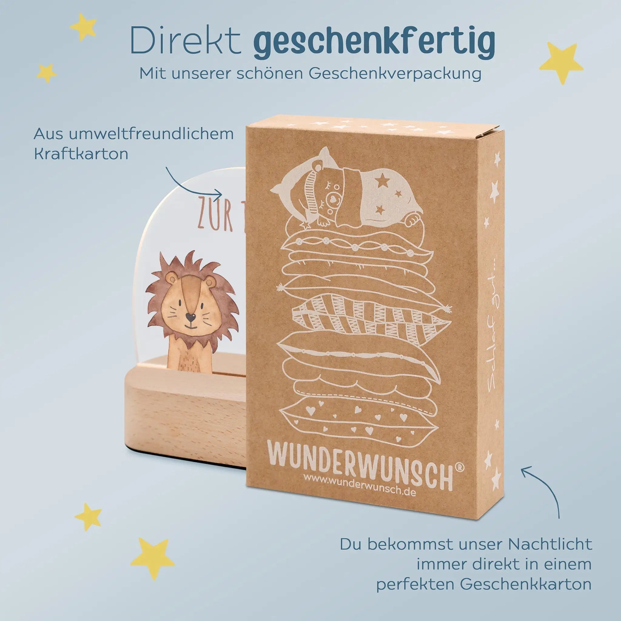 LED Nachtlicht Kinder personalisiert - Taufe Tier Aquarell - wunderwunsch