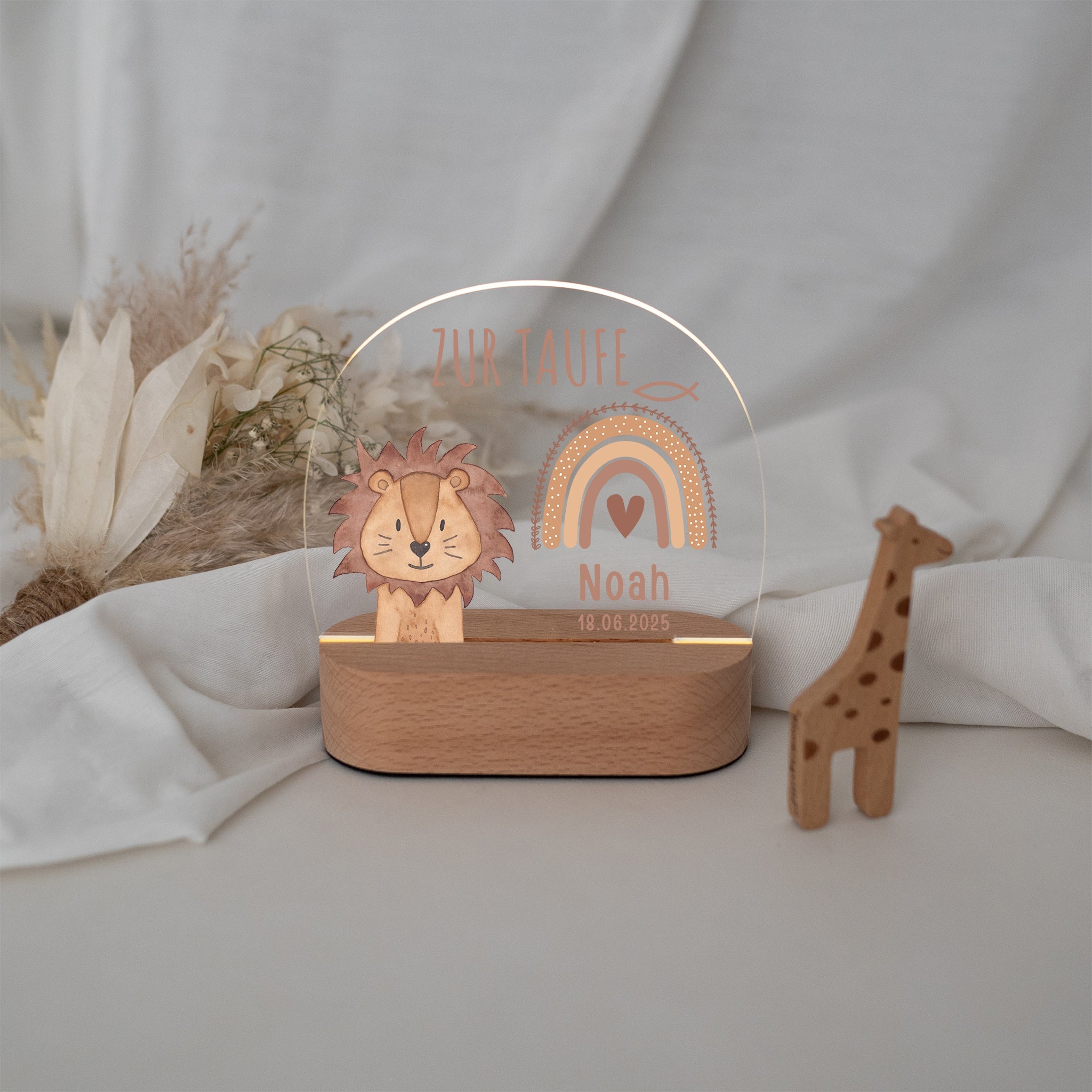 LED Nachtlicht Kinder personalisiert - Taufe Tier Aquarell - wunderwunsch