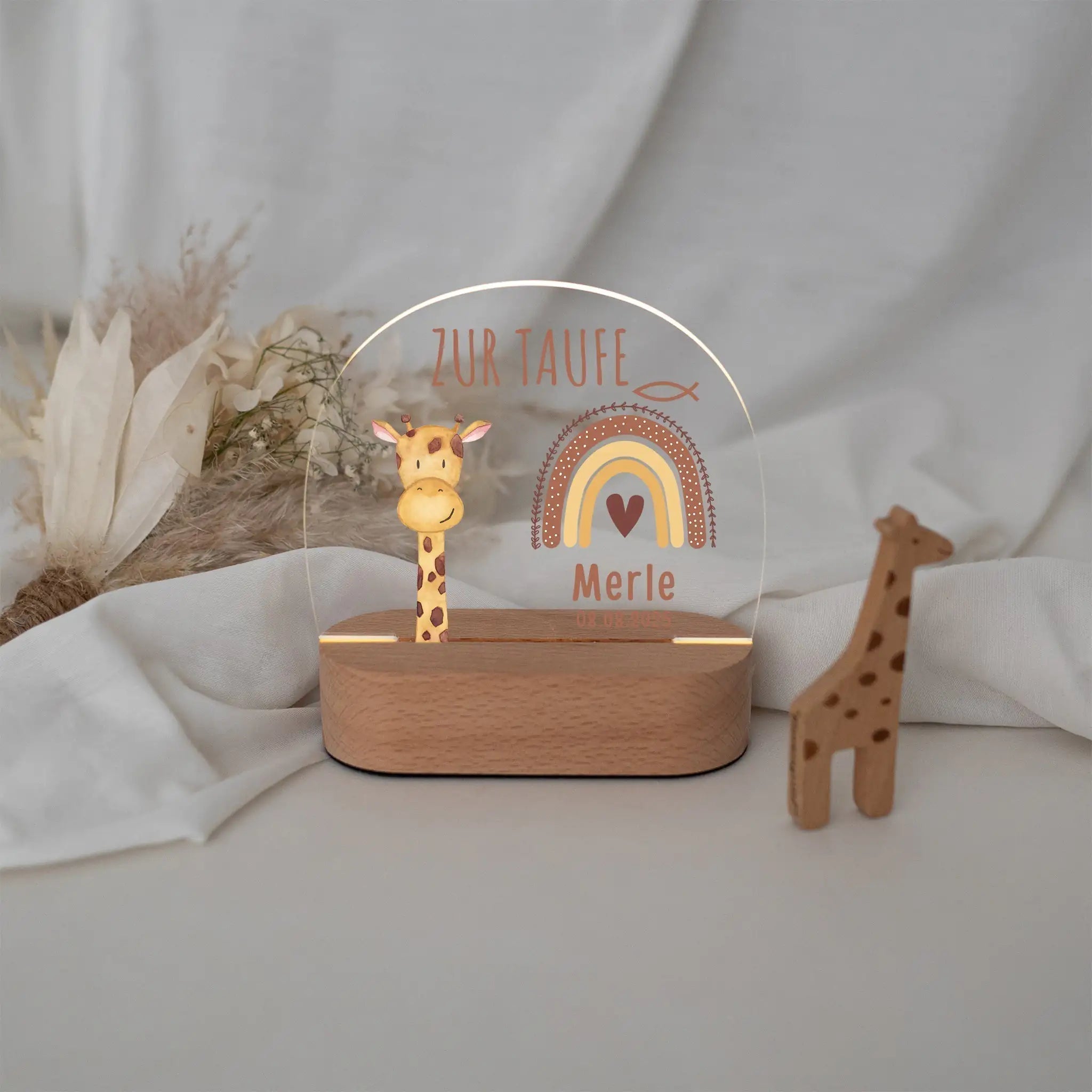 LED Nachtlicht Kinder personalisiert - Taufe Tier Aquarell - wunderwunsch
