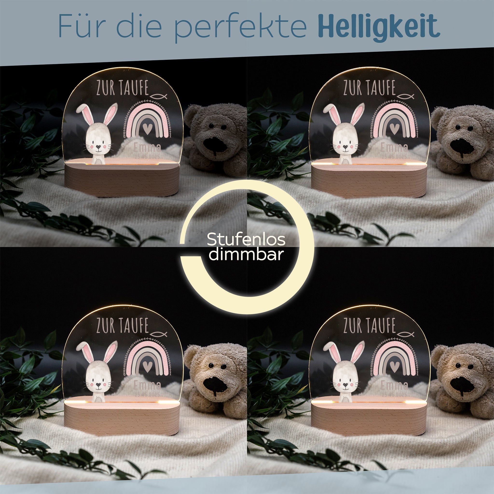 LED Nachtlicht Kinder personalisiert - Taufe Tier Aquarell - wunderwunsch