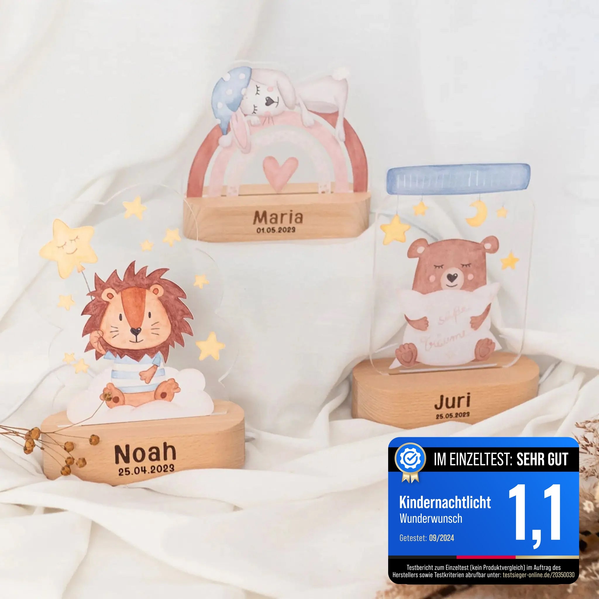 LED Nachtlicht Kinder personalisiert - Tier Aquarell - wunderwunsch