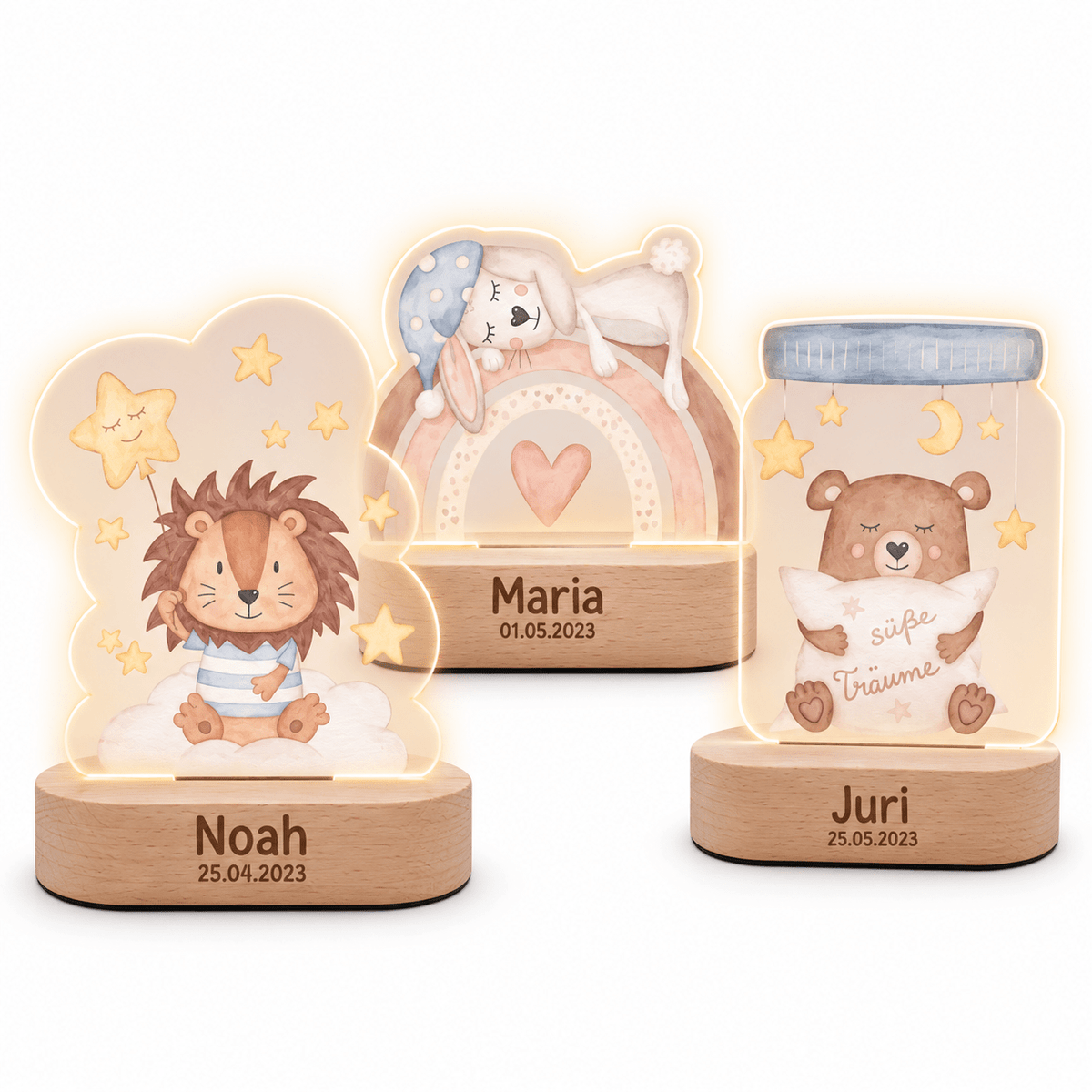 LED Nachtlicht Kinder personalisiert - Tier Aquarell - wunderwunsch