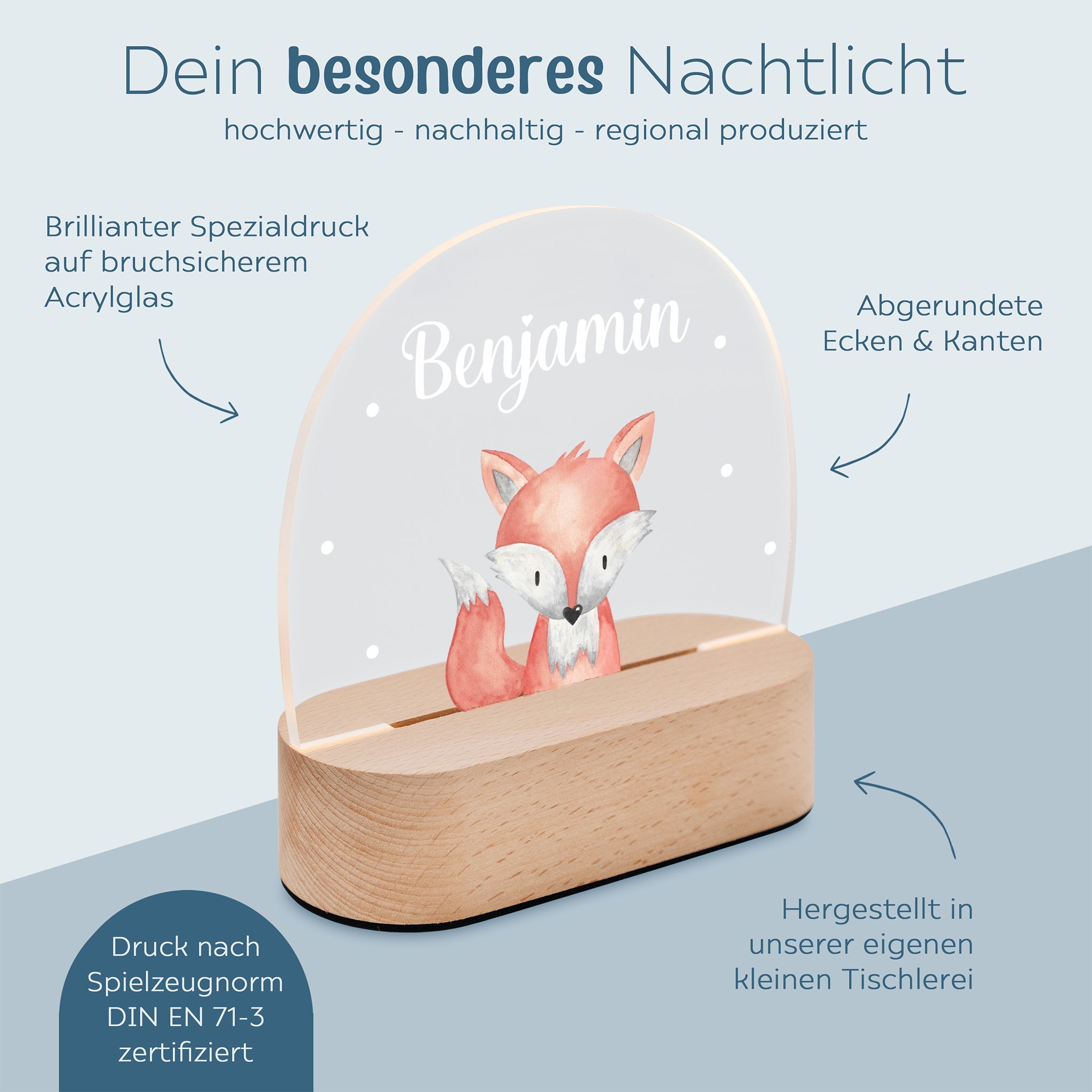 LED Nachtlicht Kinder personalisiert - Tier Aquarell - wunderwunsch