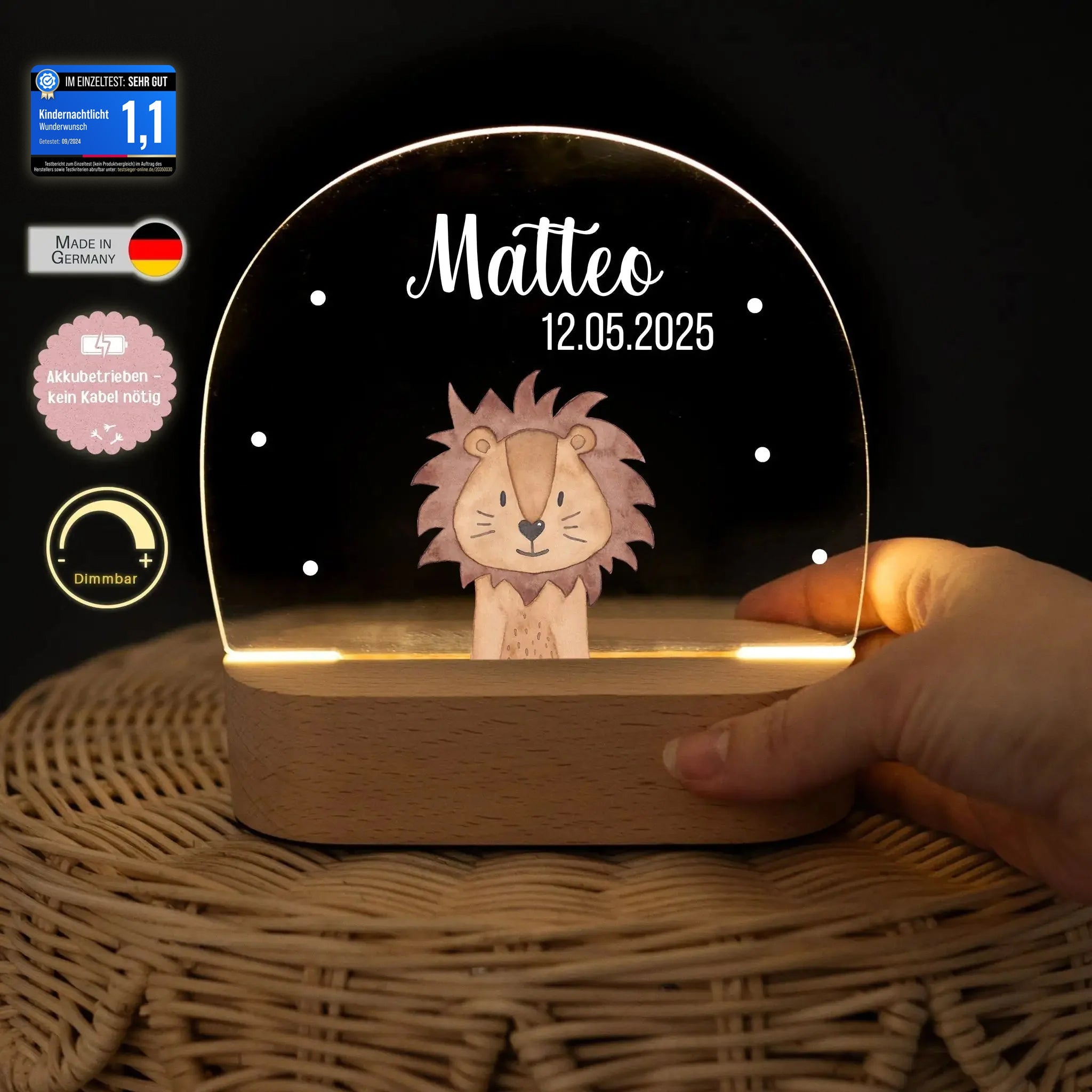 LED Nachtlicht Kinder personalisiert - Tier Aquarell - wunderwunsch