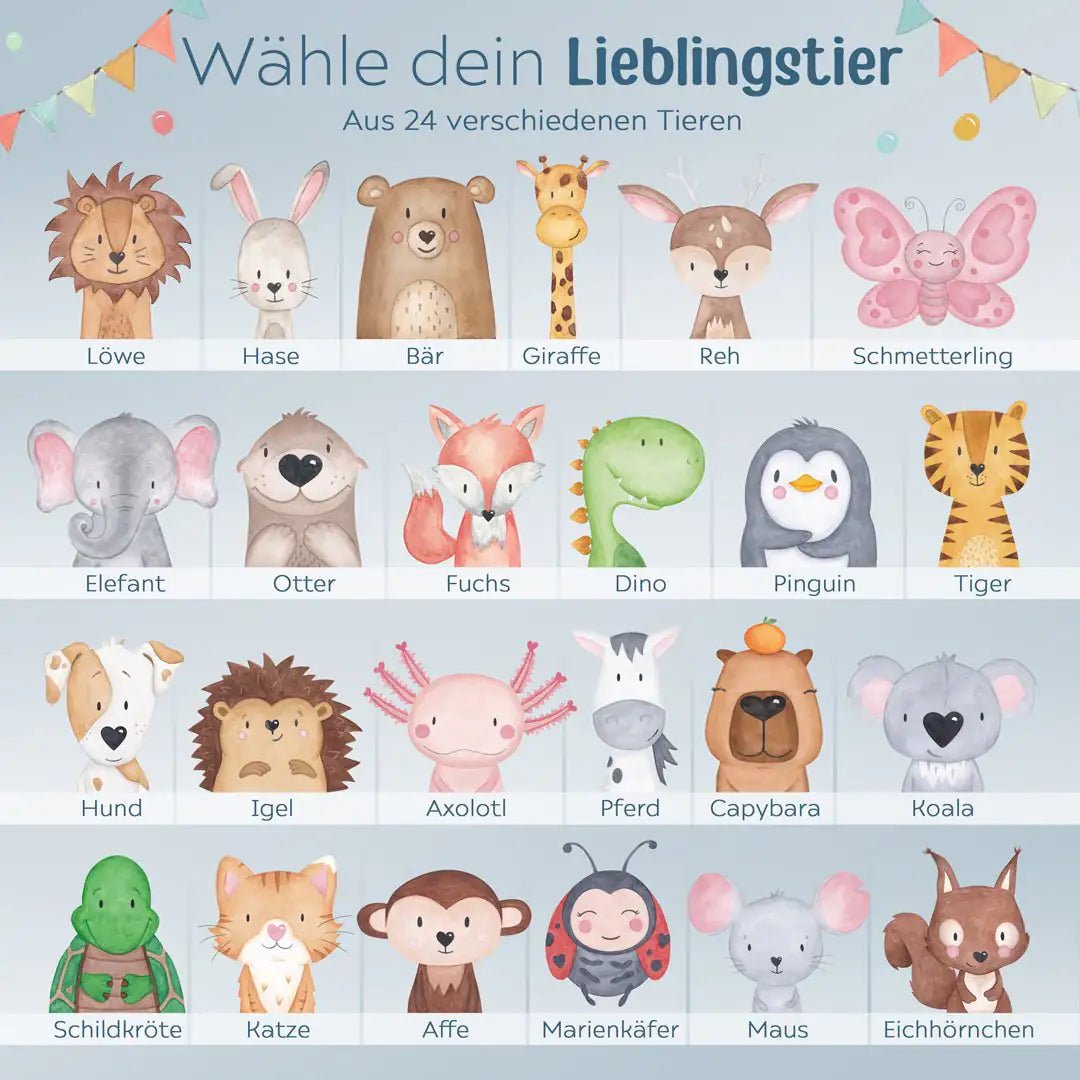 LED Nachtlicht Kinder personalisiert - Tier Girlande Aquarell - wunderwunsch