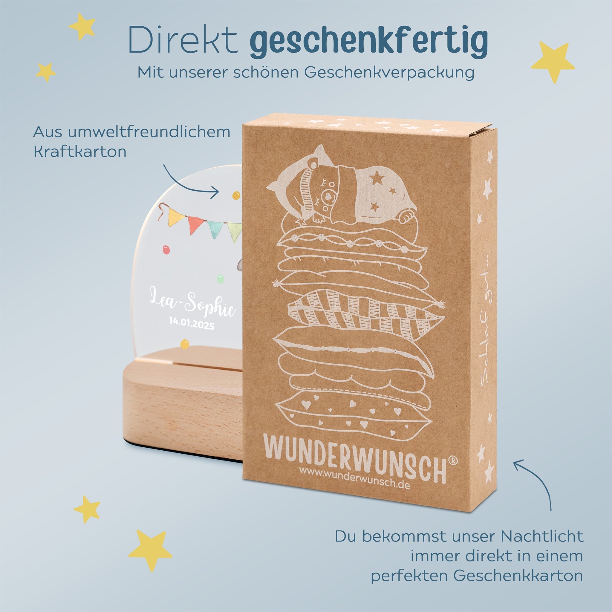 LED Nachtlicht Kinder personalisiert - Tier Girlande Aquarell - wunderwunsch