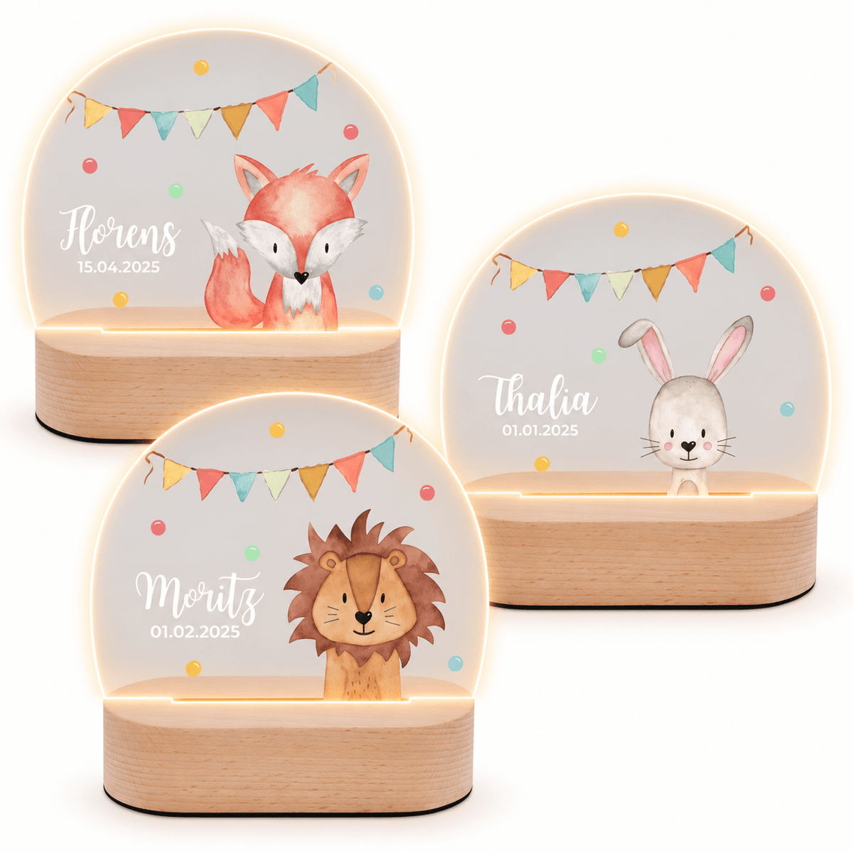 LED Nachtlicht Kinder personalisiert - Tier Girlande Aquarell - wunderwunsch