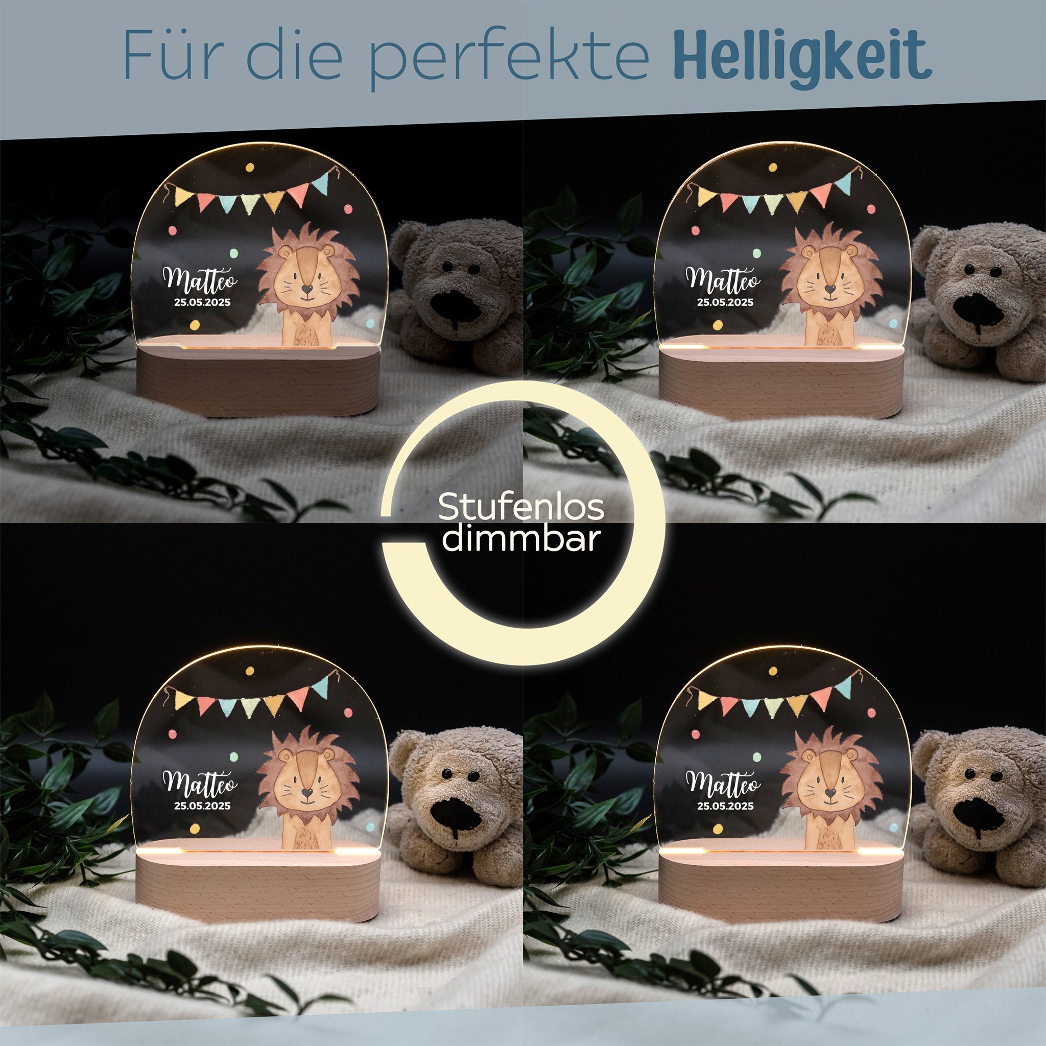 LED Nachtlicht Kinder personalisiert - Tier Girlande Aquarell - wunderwunsch