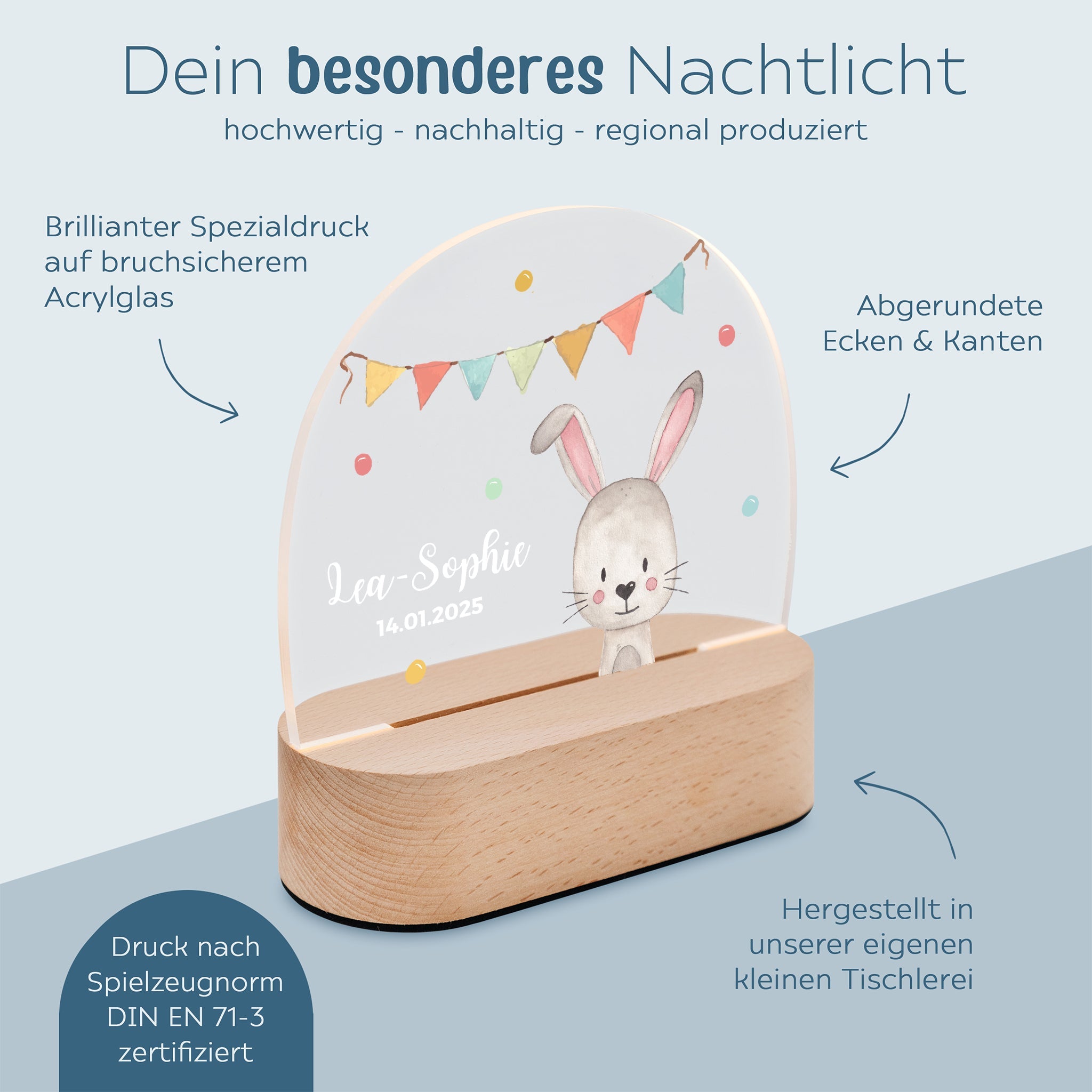 LED Nachtlicht Kinder personalisiert - Tier Girlande Aquarell - wunderwunsch
