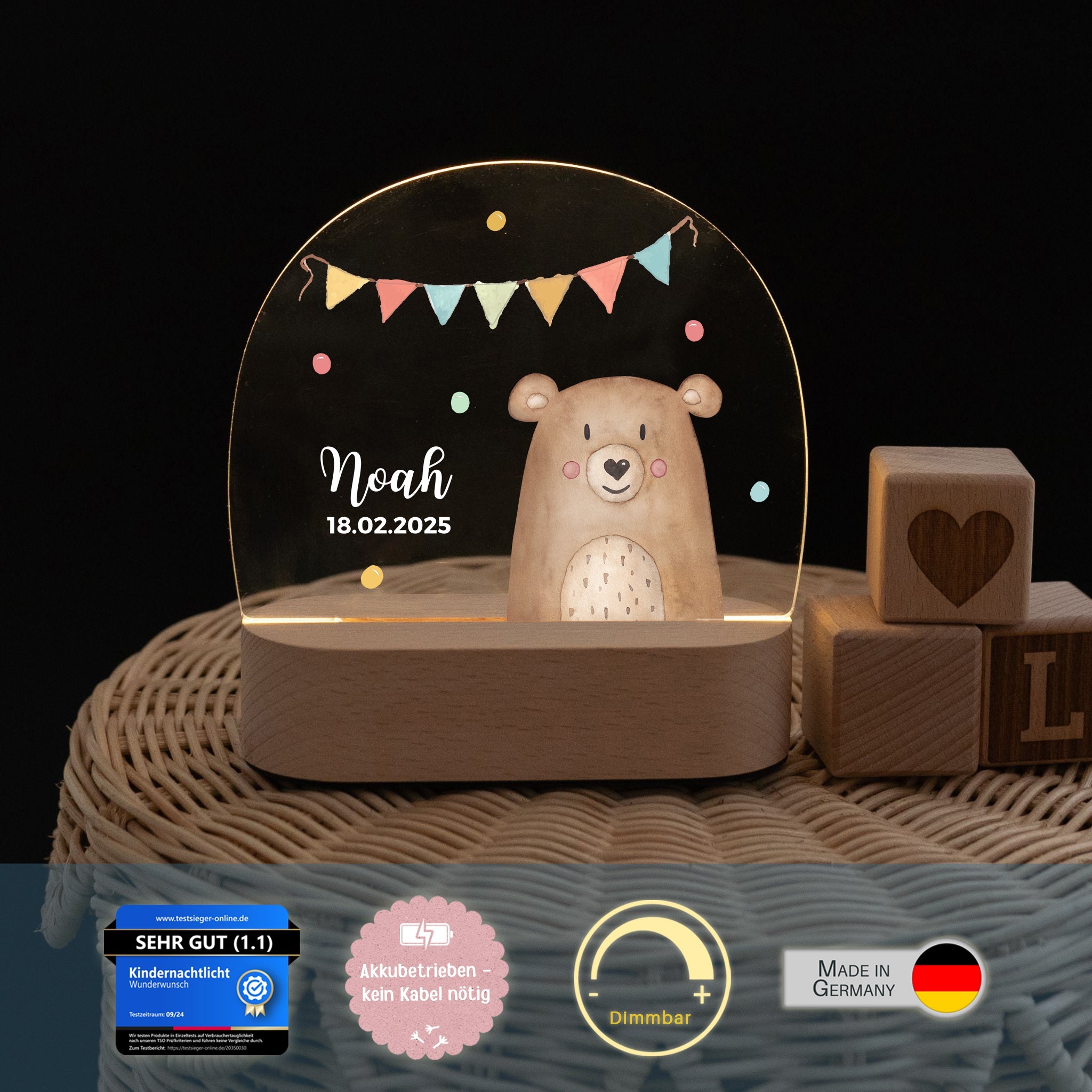 LED Nachtlicht Kinder personalisiert - Tier Girlande Aquarell - wunderwunsch