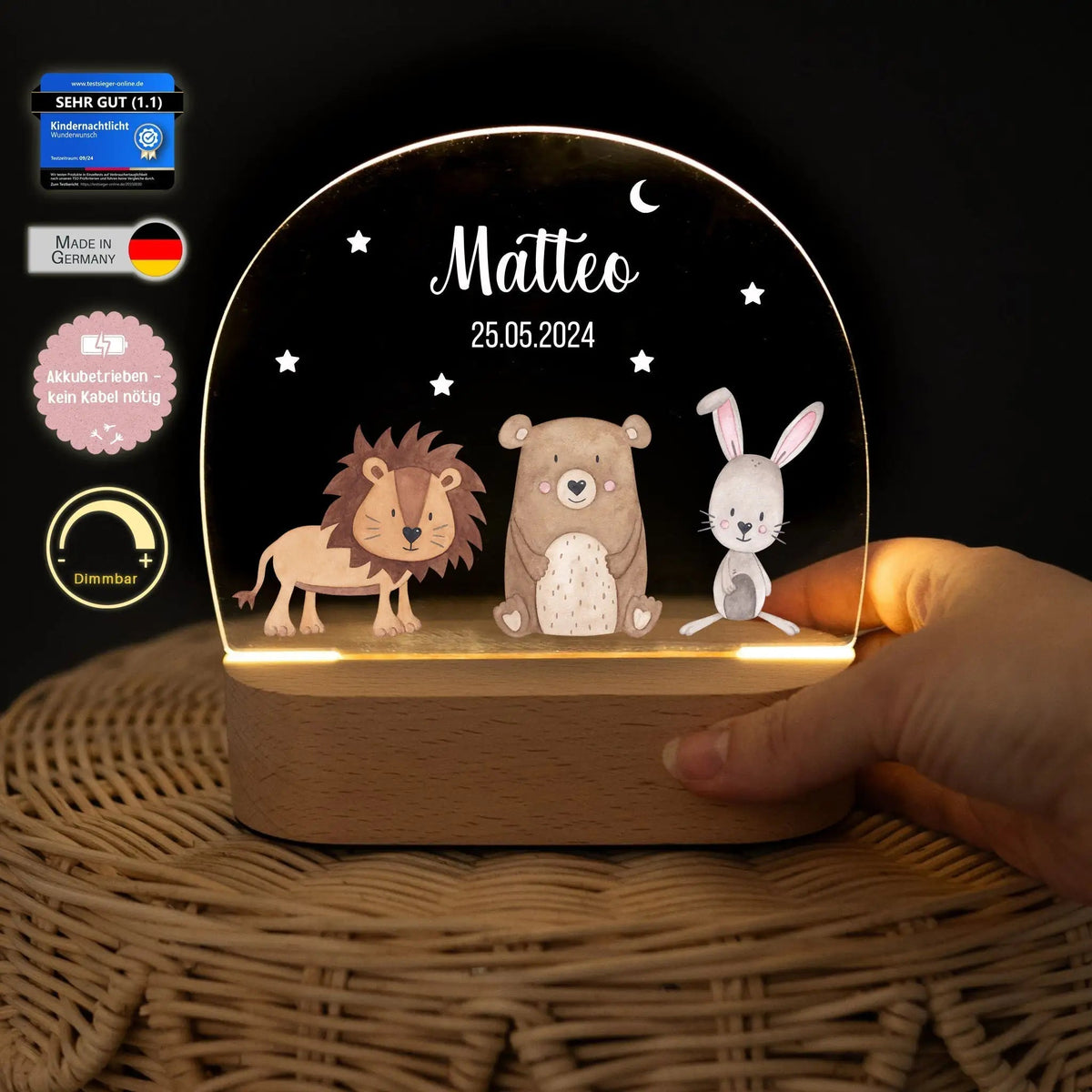 LED Nachtlicht Kinder personalisiert - Tiere Sternhimmel - wunderwunsch