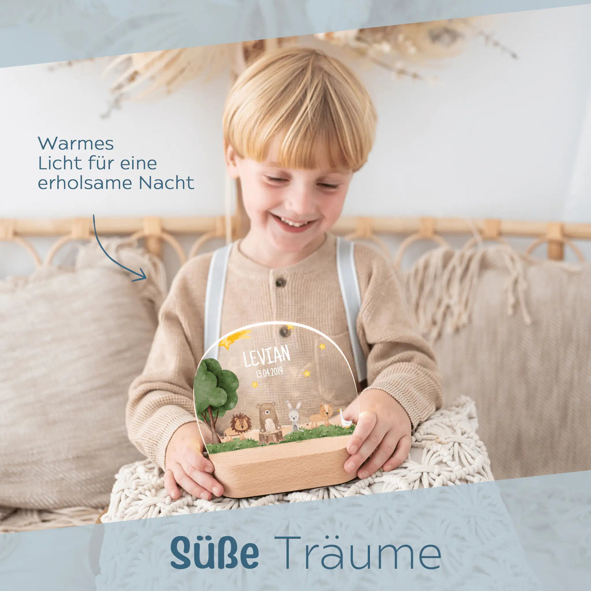 LED Nachtlicht Kinder personalisiert - Tiere unterm Sternenhimmel Aquarell - wunderwunsch