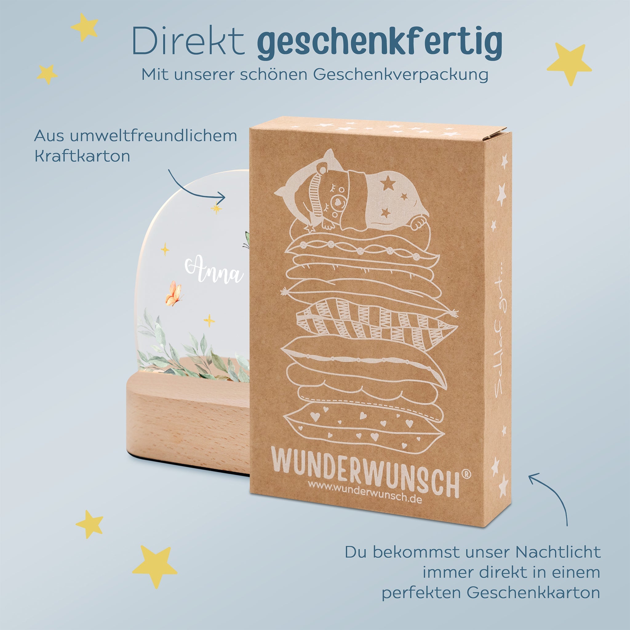 LED Nachtlicht Kinder personalisiert - Tierischer Gartenzauber Aquarell - wunderwunsch
