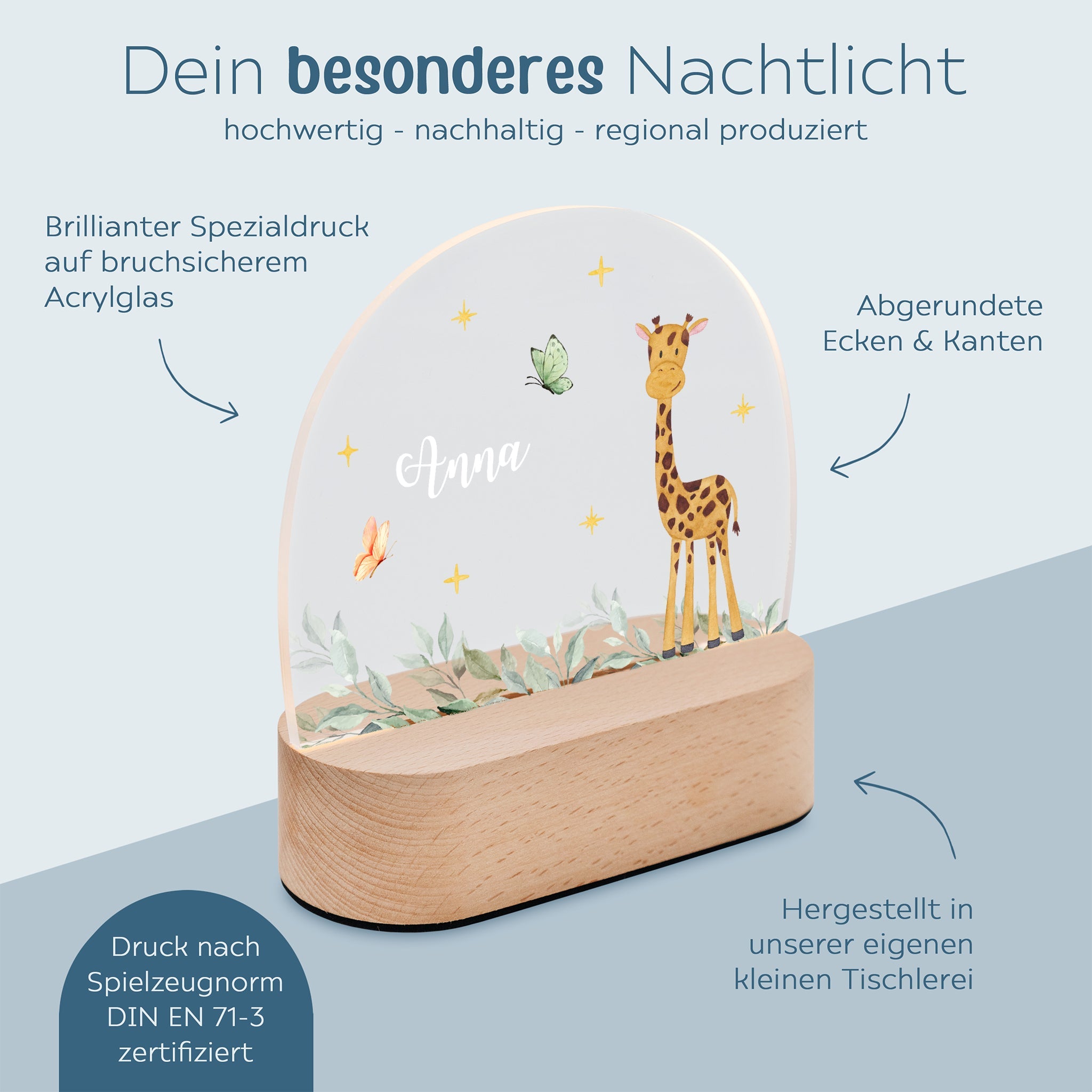 LED Nachtlicht Kinder personalisiert - Tierischer Gartenzauber Aquarell - wunderwunsch