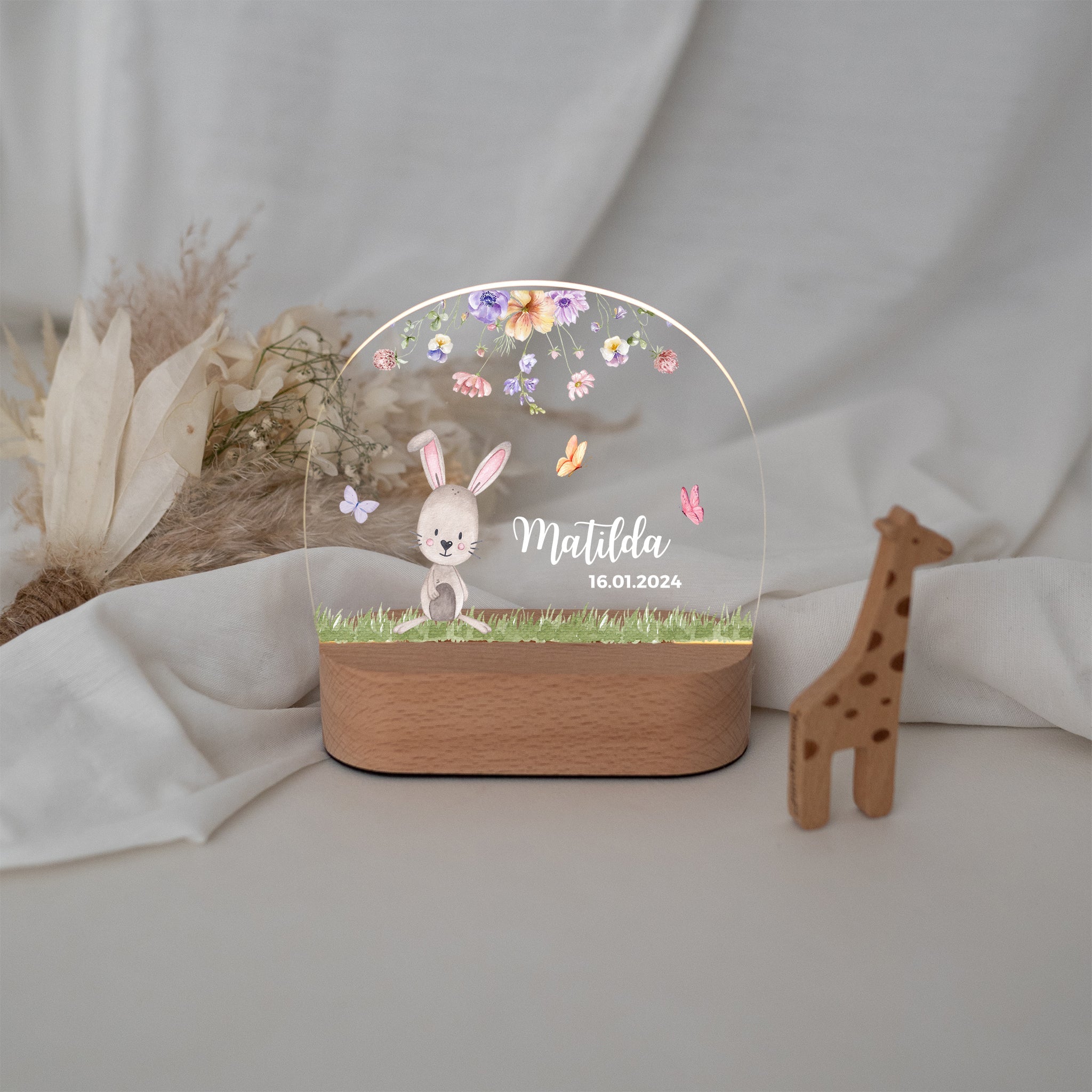 LED Nachtlicht Kinder personalisiert - Tierischer Gartenzauber Aquarell - wunderwunsch
