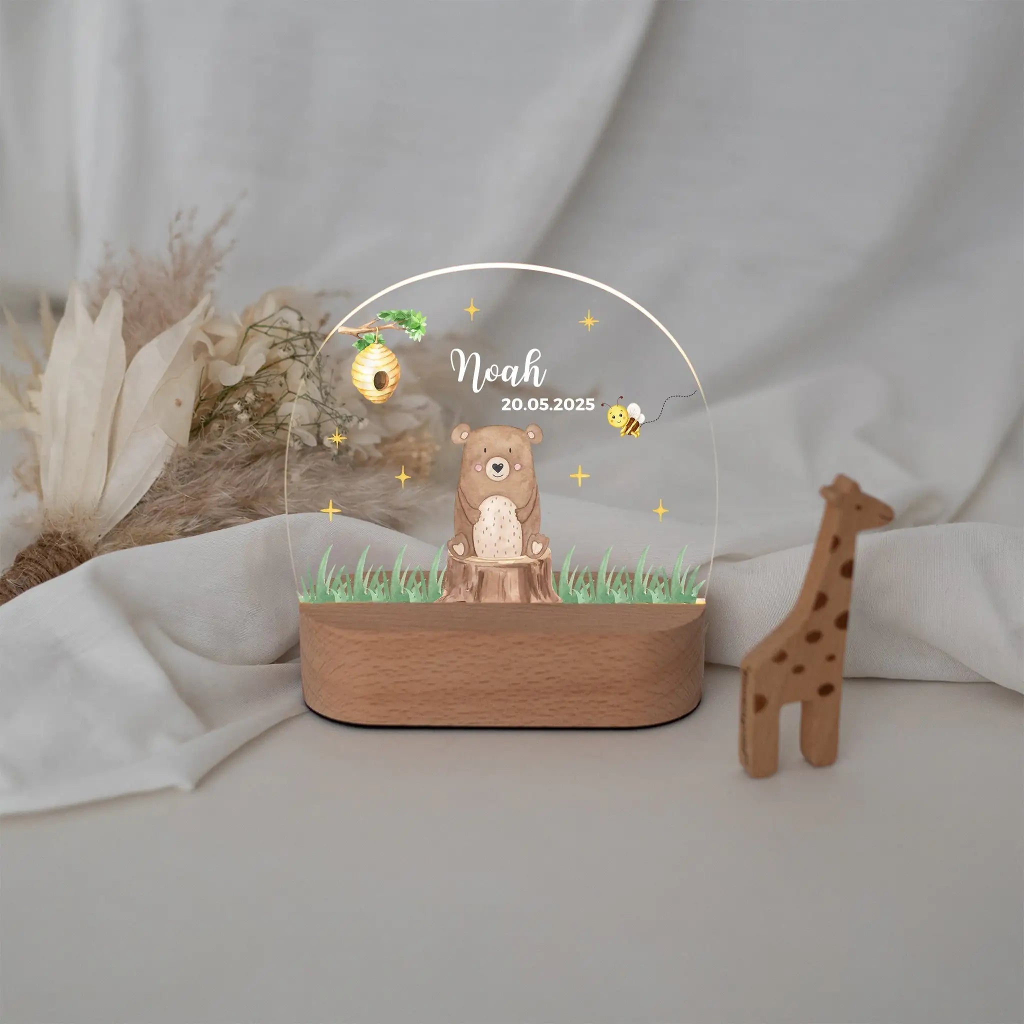 LED Nachtlicht Kinder personalisiert - Tierischer Gartenzauber Aquarell - wunderwunsch