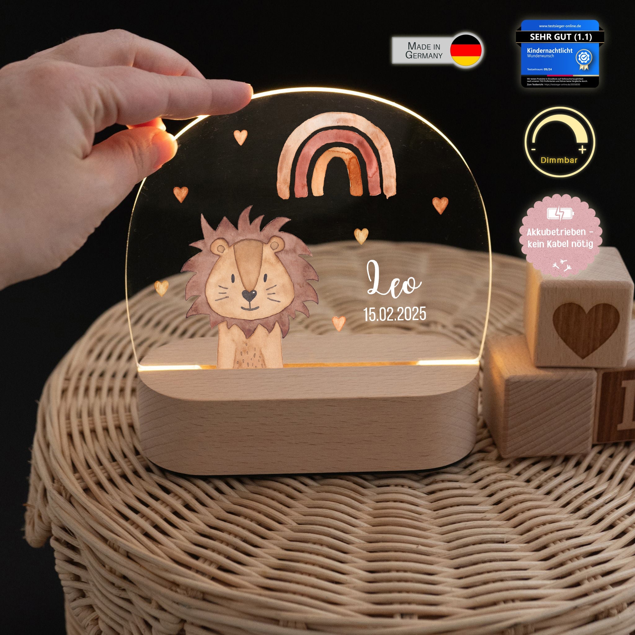 LED Nachtlicht Kinder personalisiert - Traumhafte Tierfreunde Aquarell - wunderwunsch
