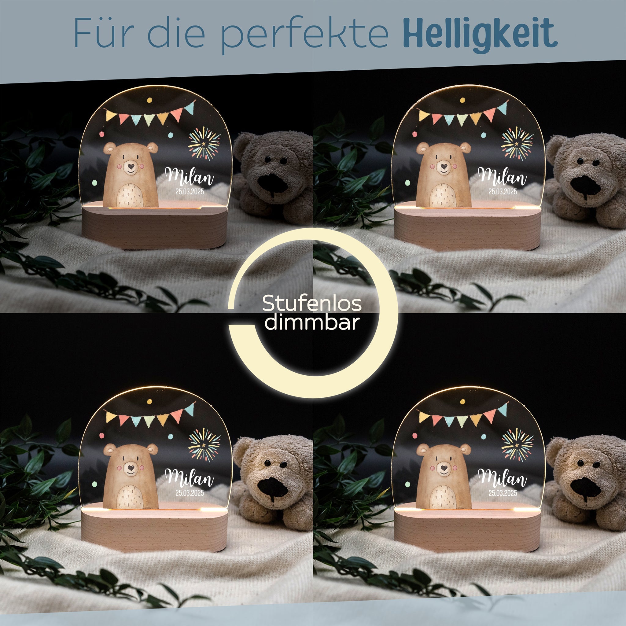 LED Nachtlicht Kinder personalisiert - Traumhafte Tierfreunde Aquarell - wunderwunsch