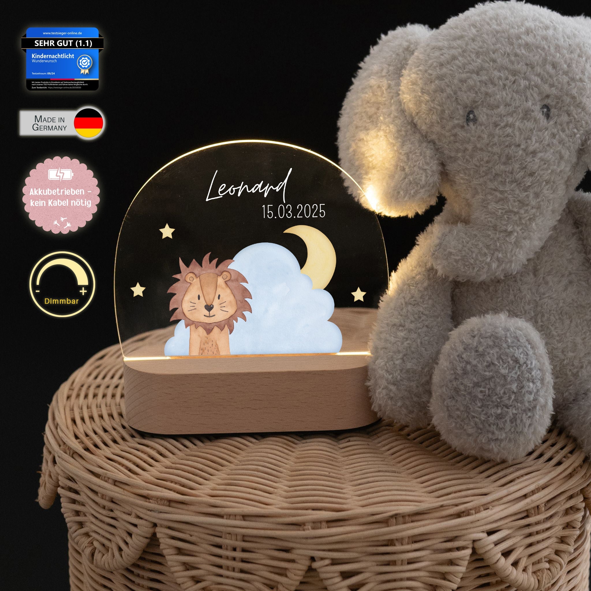 LED Nachtlicht Kinder personalisiert - Wolkentier Aquarell - wunderwunsch